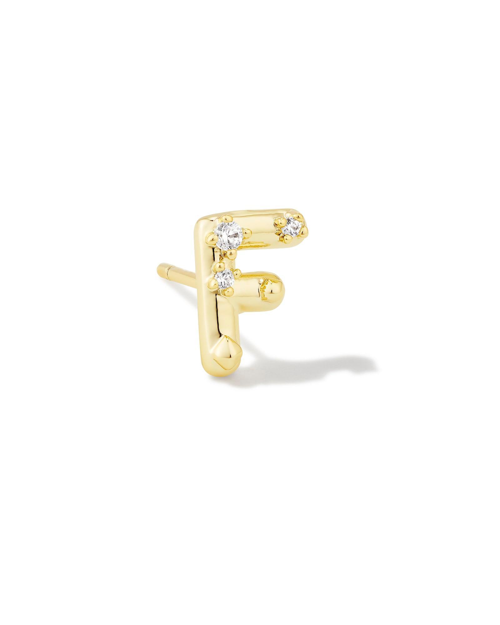 Crystal Letter E Gold Single Stud Earring in White Crystal Product Image