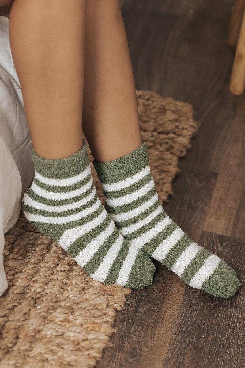 Comfy Cozy Striped Fuzzy Socks - GREEN - FINAL SALE Product Image