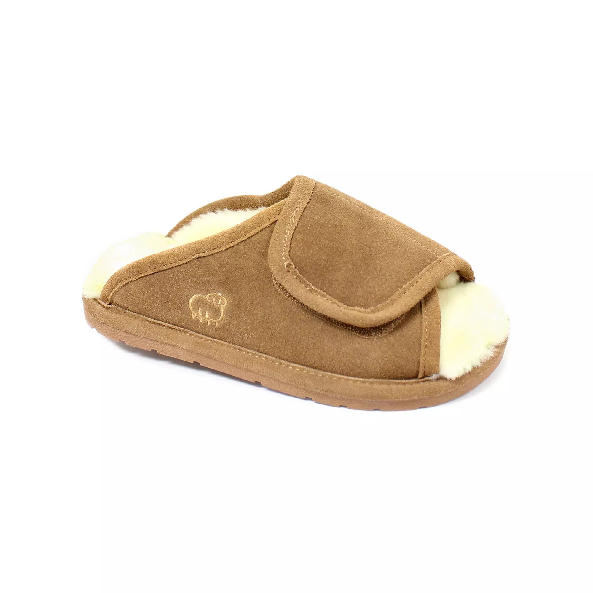Mykos Women's Suede Peep-Toe Wrap Slippers, Size: Medium, Brown Product Image