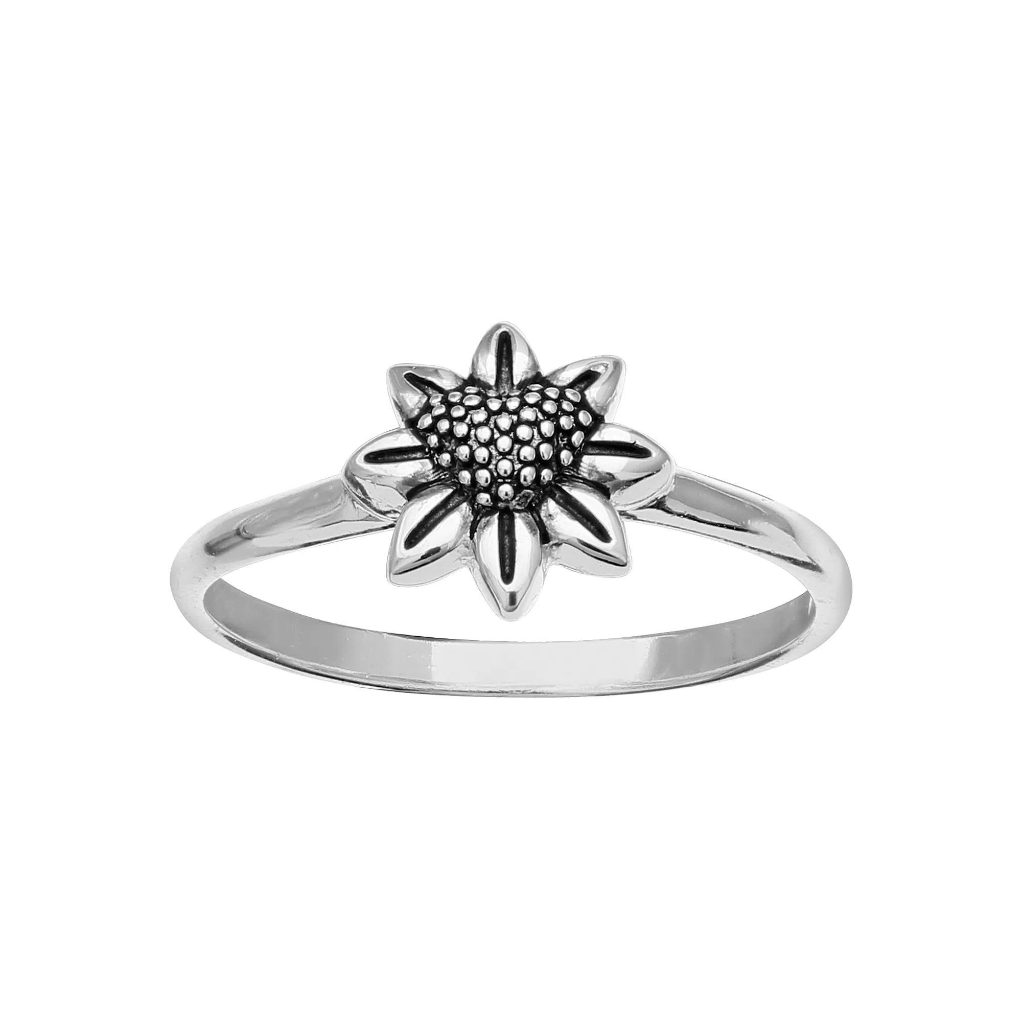 PRIMROSE Sterling Silver Flower Beaded Heart Band Ring, Women's, Size: 9 Product Image