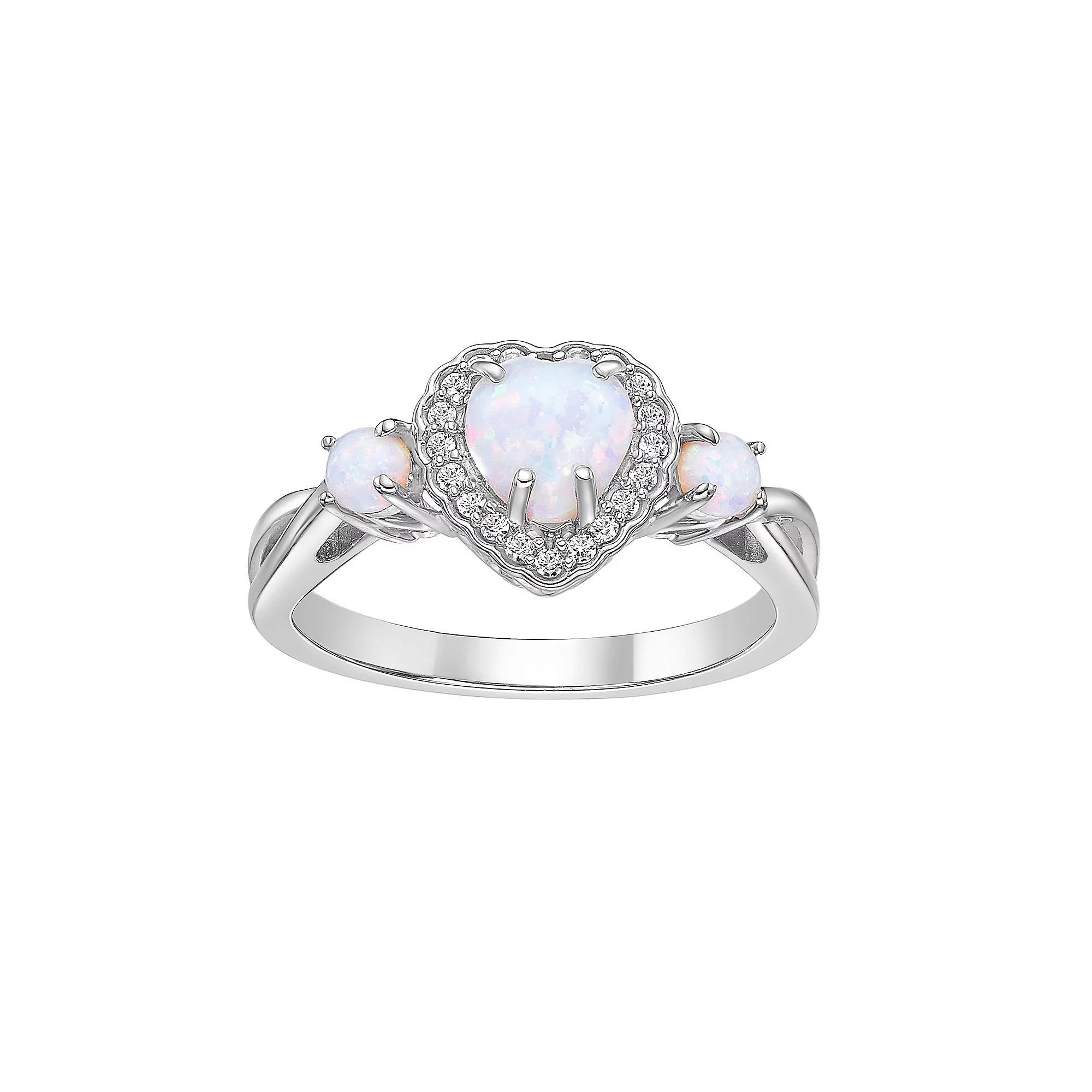 Gemminded Sterling Silver Lab-Created Opal & Lab-Created White Sapphire Ring, Women's, Size: 5 Product Image