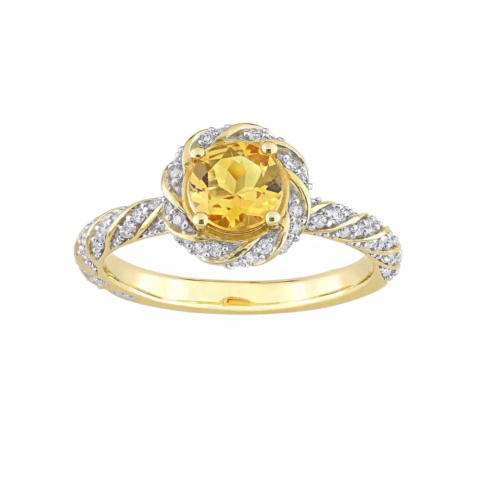 Stella Grace 14k Gold Citrine & 1/4 Carat T.W. Diamond Halo Vintage Ring, Womens Product Image