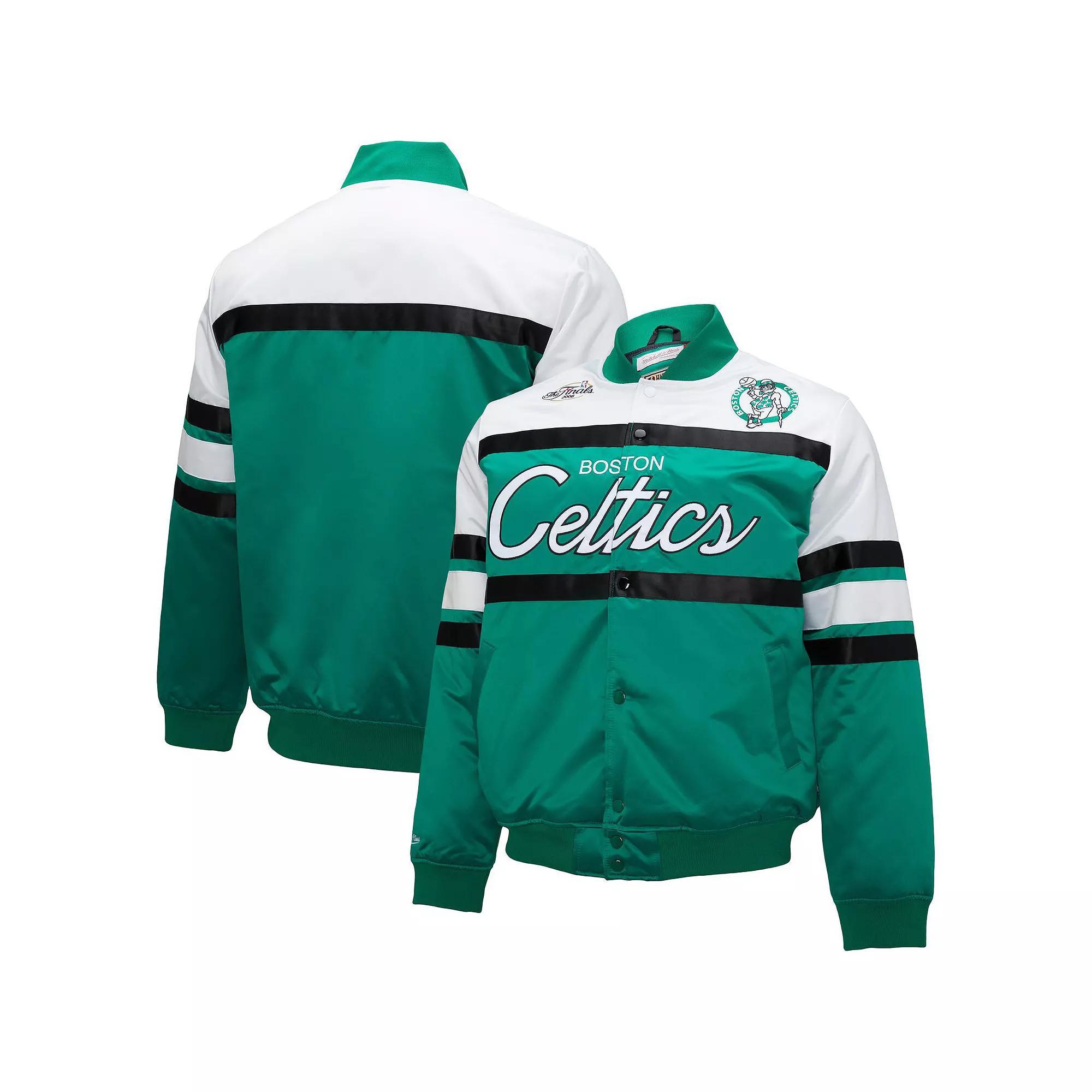 Men's Mitchell & Ness Kelly Green/White Boston Celtics Big & Tall Heavyweight Full-Snap Satin Jacket, Size: 3XB Product Image