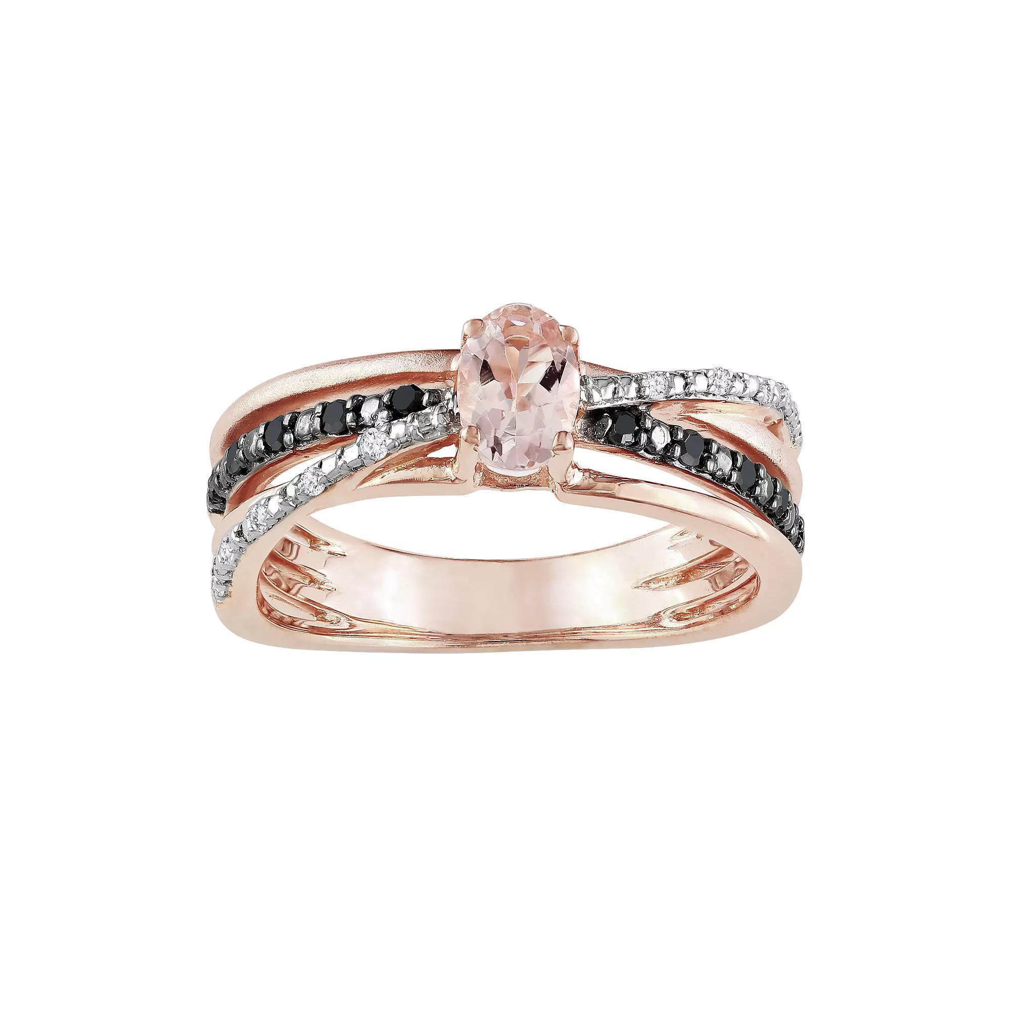 Stella Grace 14k Rose Gold Over Sterling Silver Morganite and Black and White Diamond Accent Crisscross Ring, Womens Pink Product Image