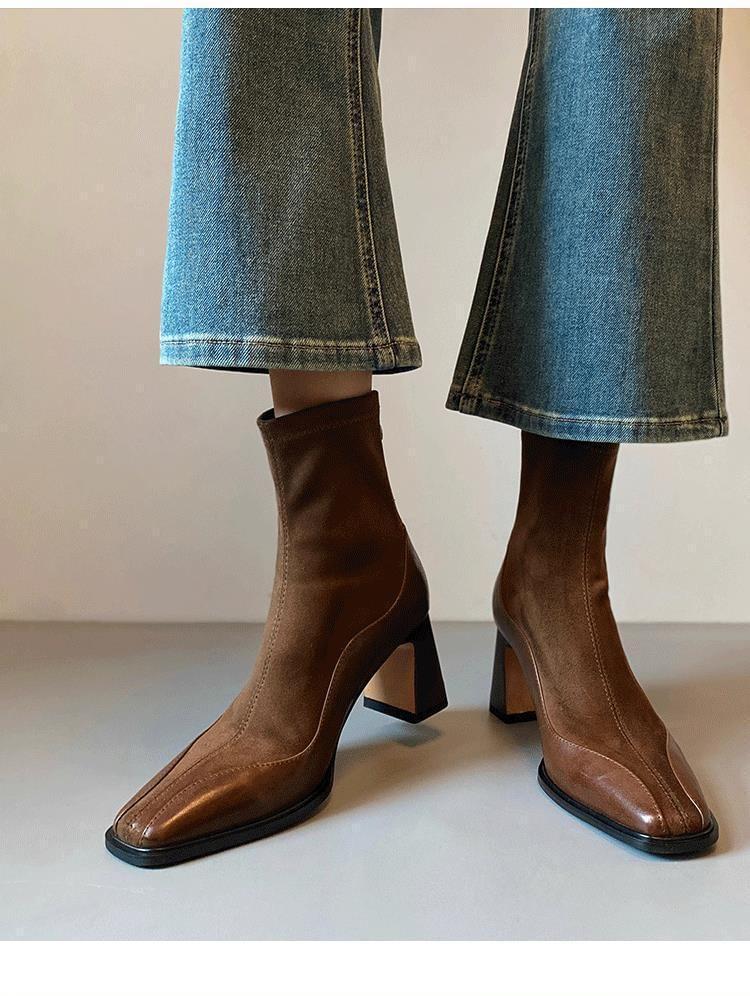 Block Heel Faux Leather Short Boots Product Image