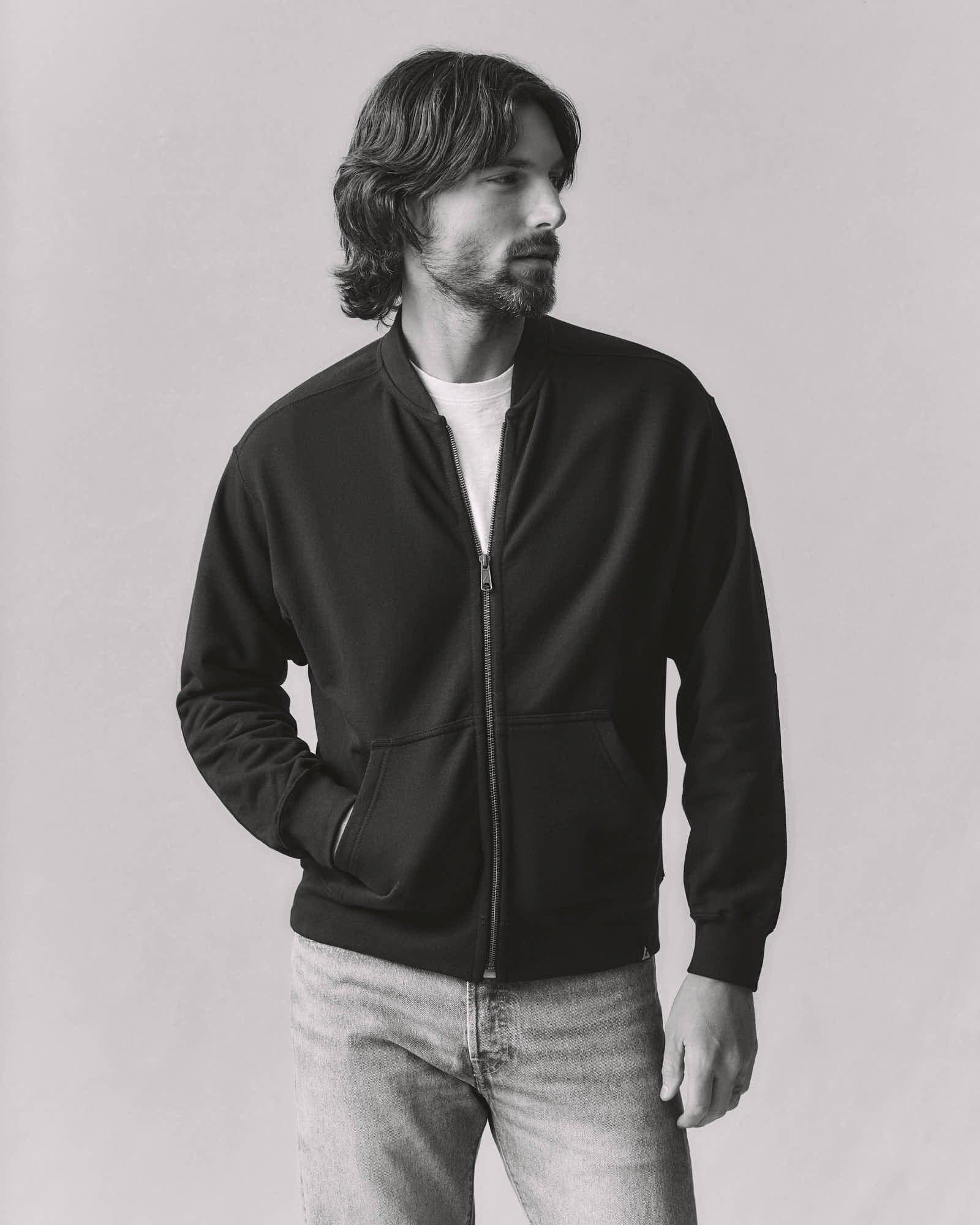 Men's Fleece Bomber Jacket - Black Product Image