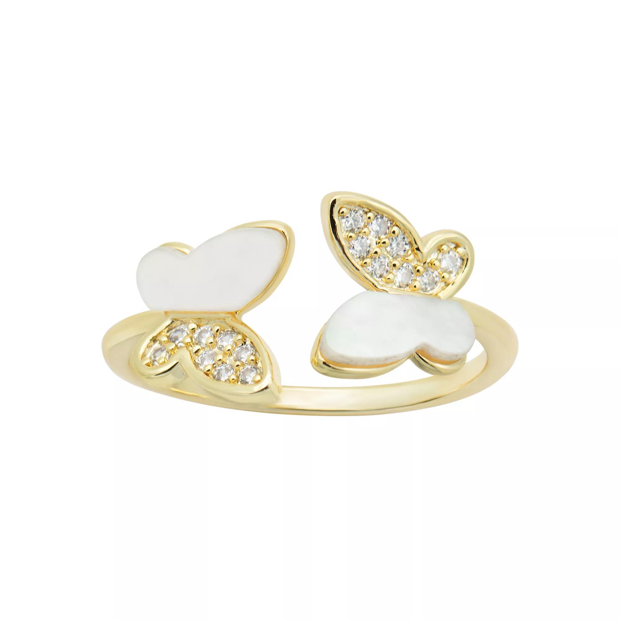 City Luxe Gold Tone Mother of Pearl & Cubic Zirconia Open Butterfly Ring, Womens Gold Tone Mop Product Image
