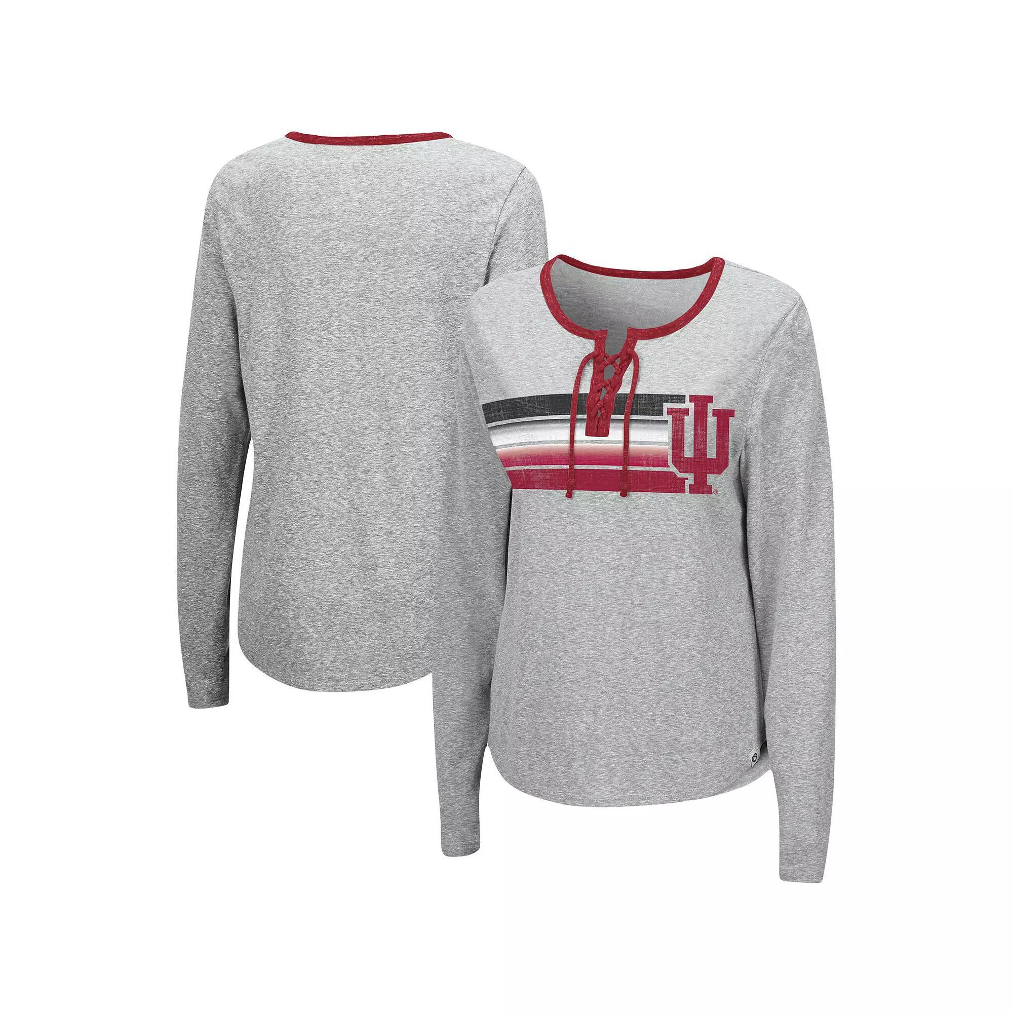 Women's Colosseum Heathered Gray Indiana Hoosiers Sundial Tri-Blend Long Sleeve Lace-Up T-Shirt, Size: Medium, Grey Product Image