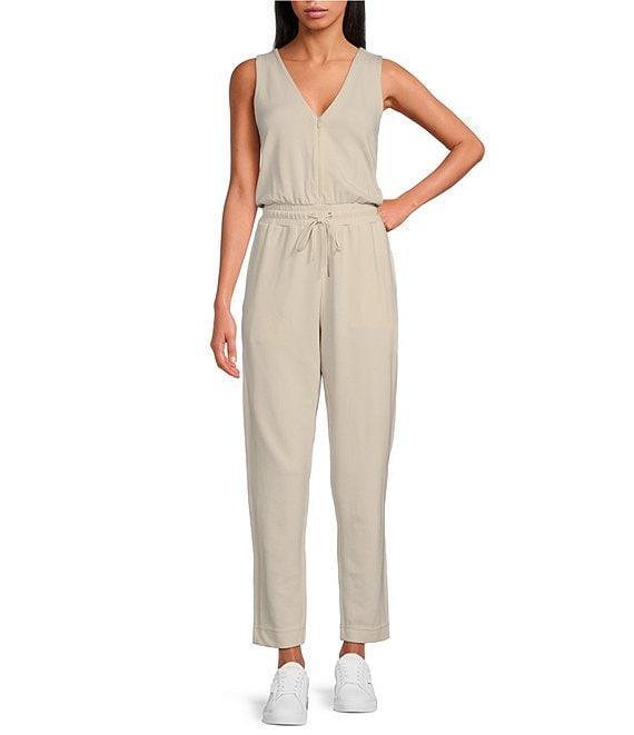 Splendid V-Neck Sleeveless Stretch Chambray Waffle Scuba Jumpsuit Product Image