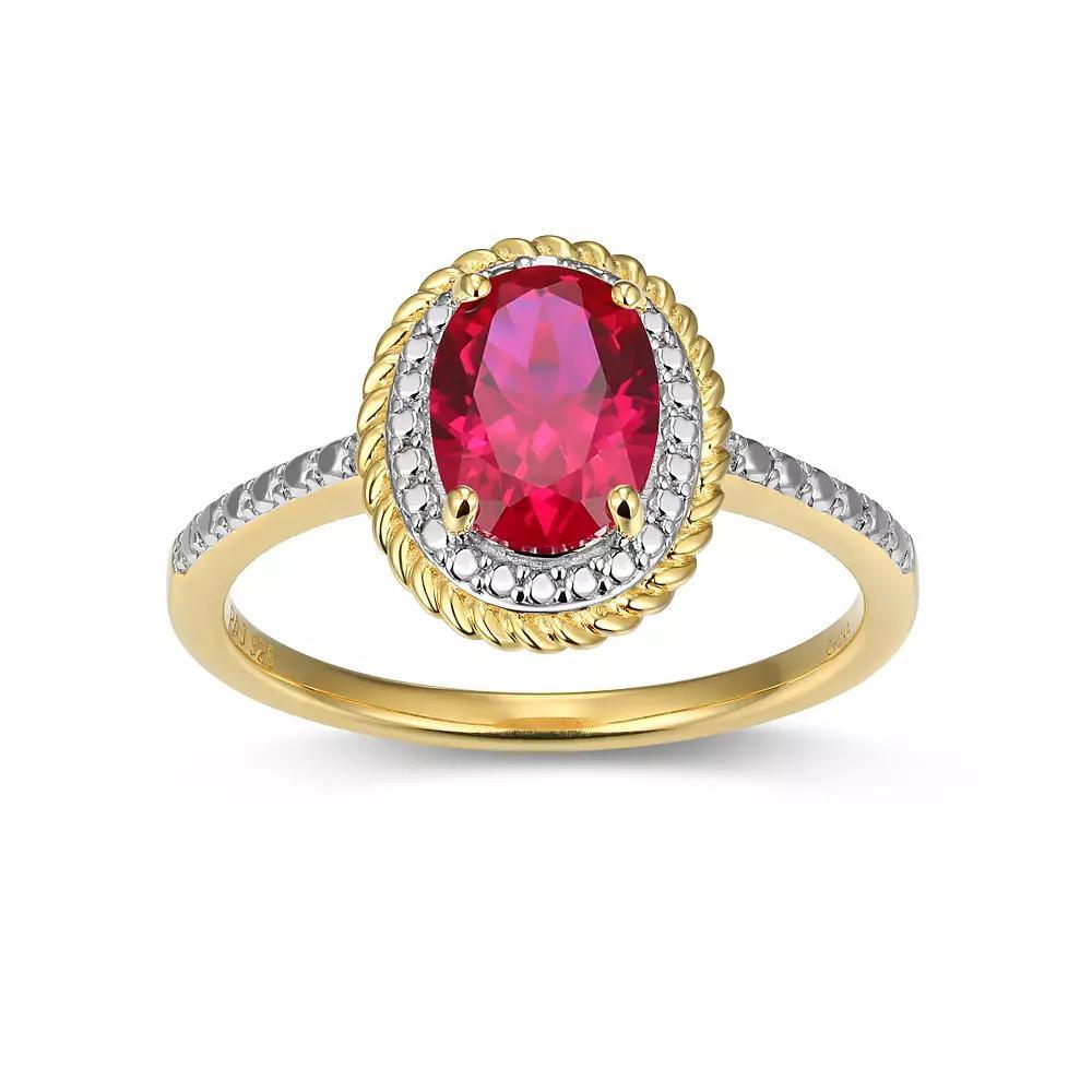 18k Gold Over Silver Gemstone & Diamond Accent Halo Ring, Women's, July Created Red Product Image