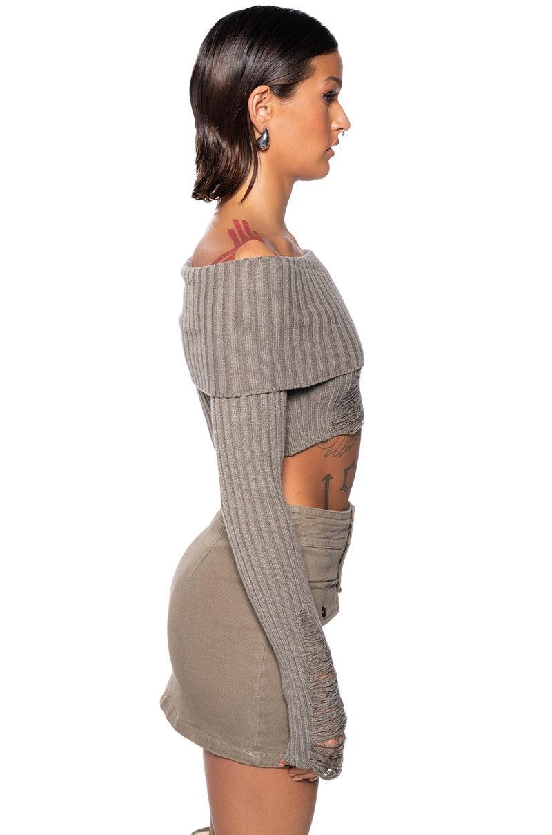 GALE OFF THE SHOULDER DISTRESSED SWEATER Product Image