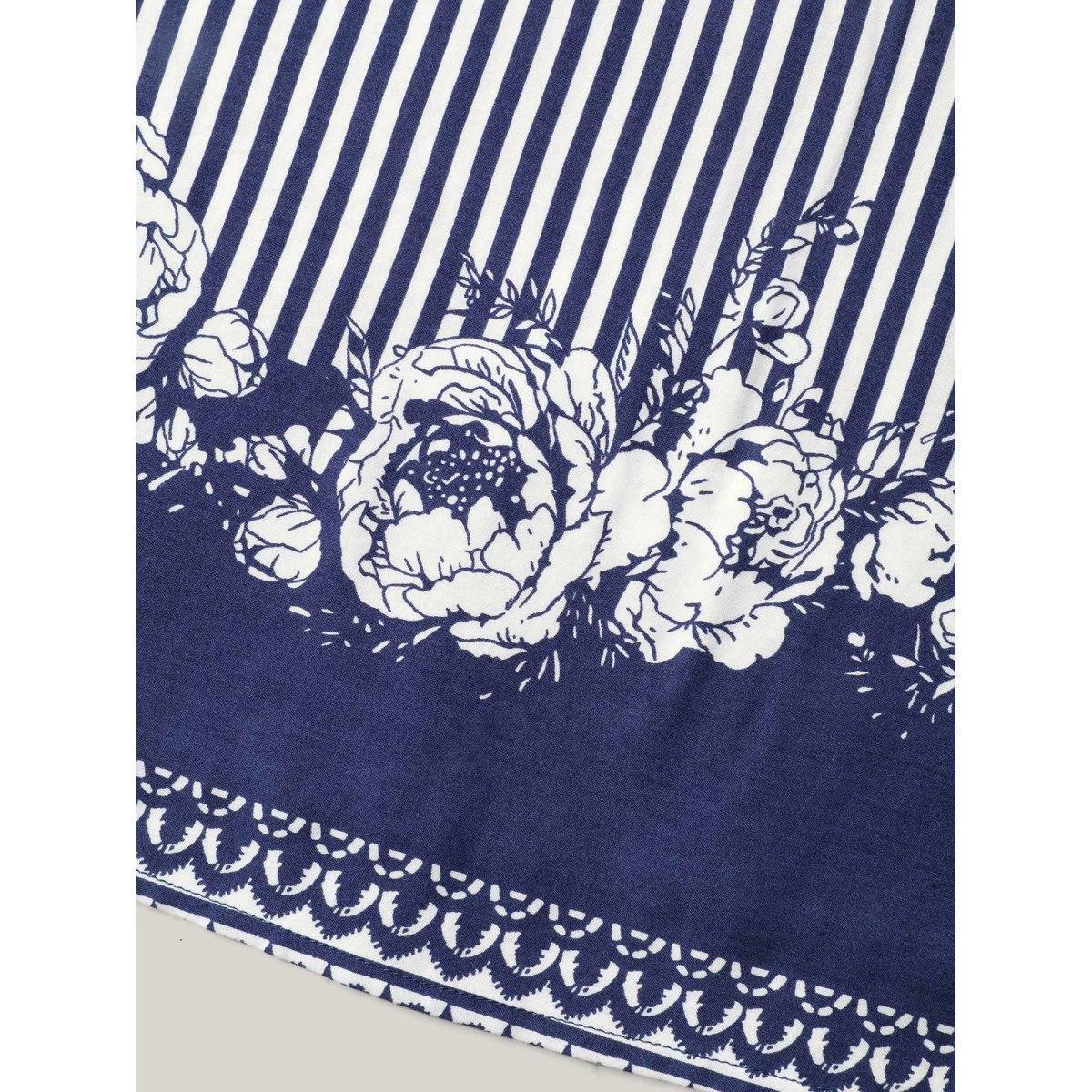 Plus Size Rayon Floral Hem Tank Top Women DarkBlue Contrast V-neck Vacation Tank Tops Camis BloomChic 18-20/2X Product Image