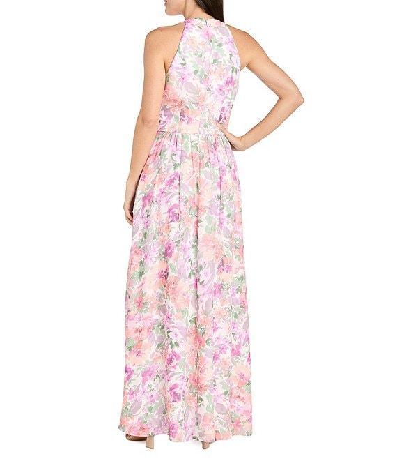R & M Richards Petite Size Halter Neck Floral Print Chiffon Maxi Dress Product Image