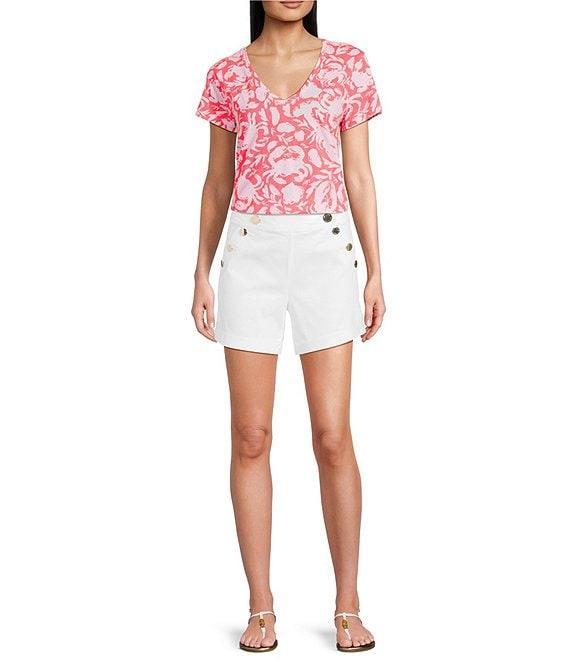 Lilly Pulitzer Meredith Cane Coral Crab Print V-Neck Short Sleeve Tee Product Image