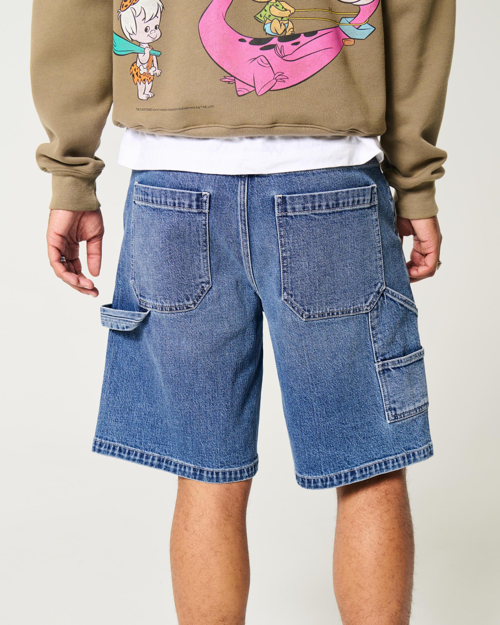 Washed Black Baggy Denim Shorts Product Image