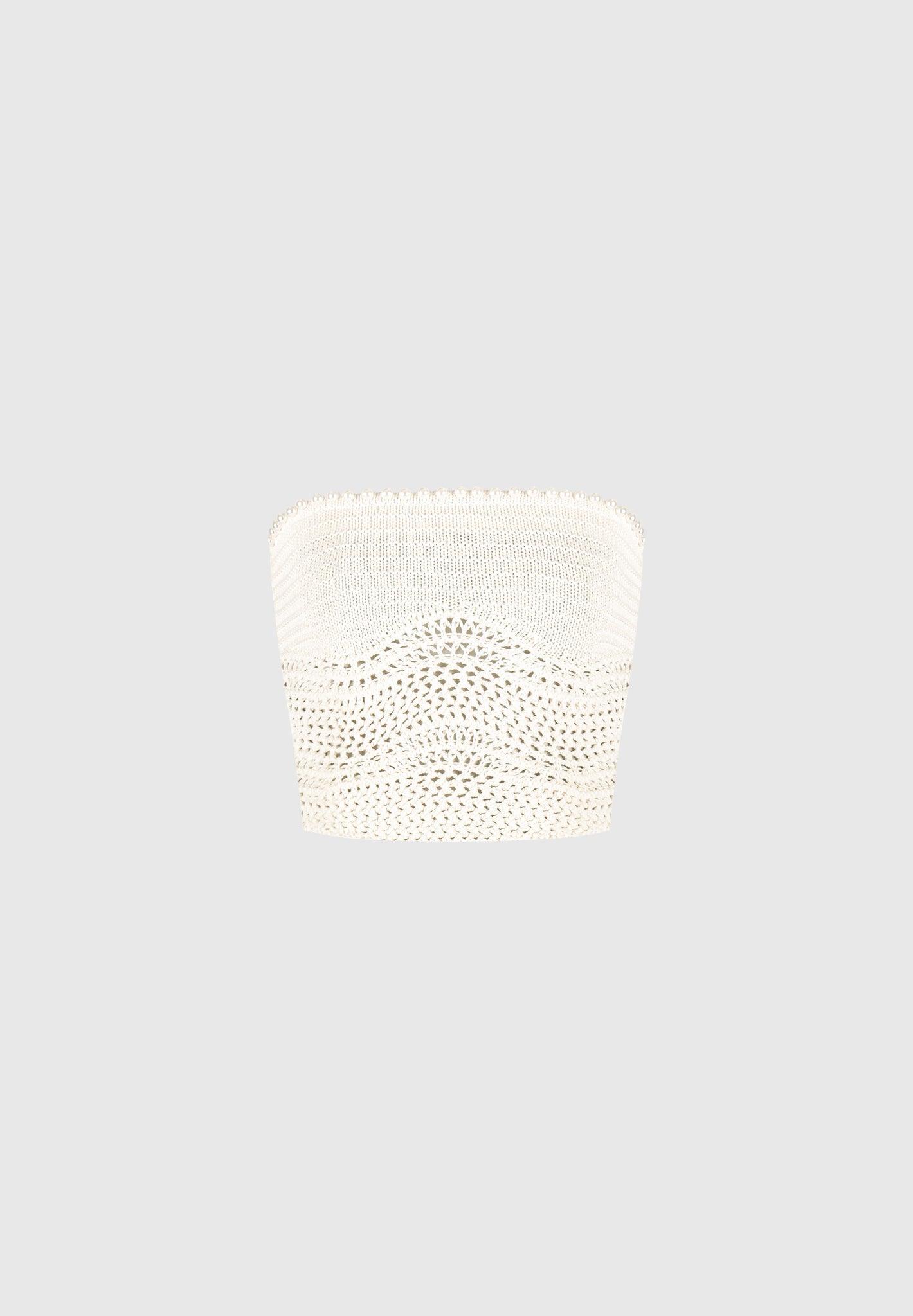 Pearl Applique Crochet Bandeau Top - Cream Female Product Image
