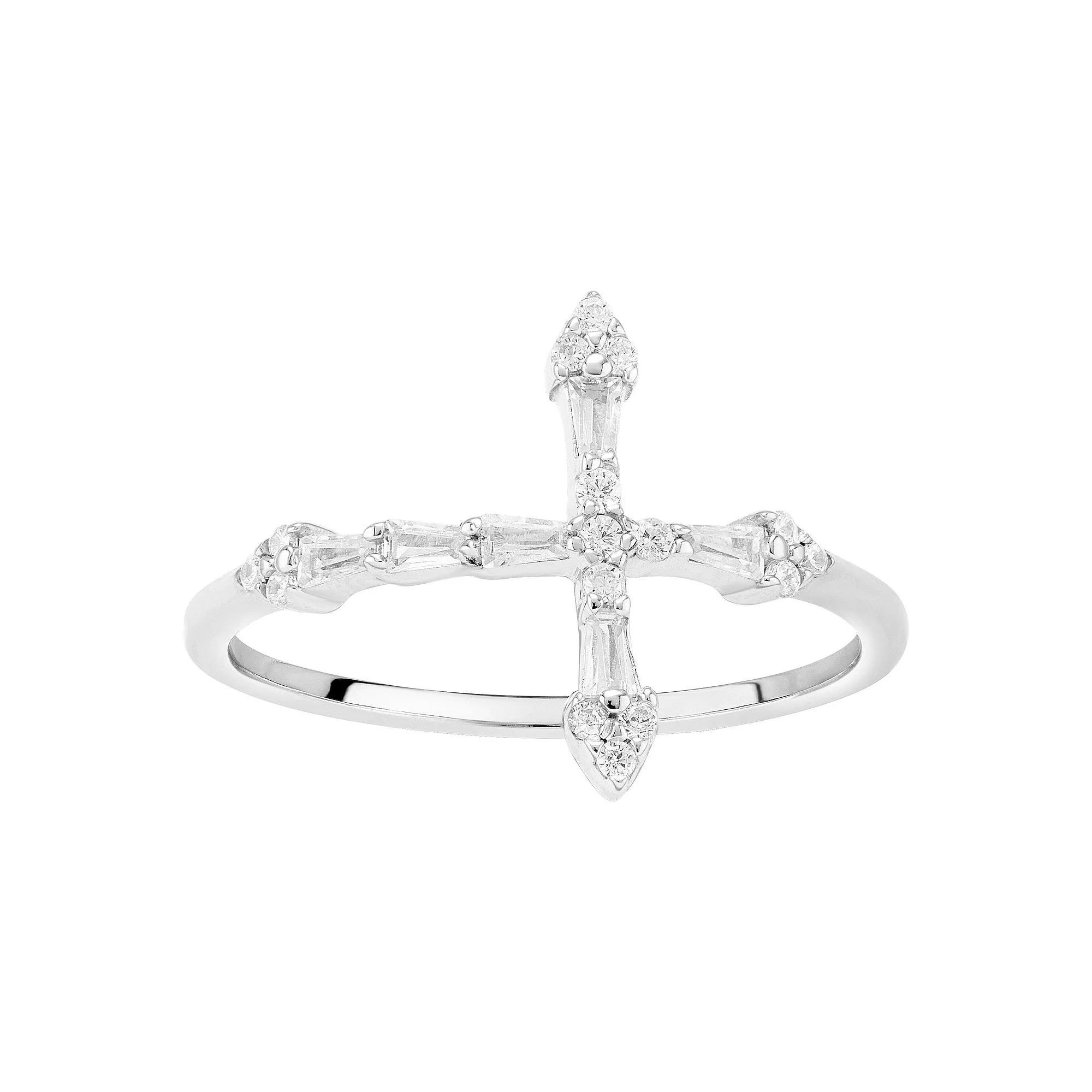 PRIMROSE Sterling Silver Cubic Zirconia Sideways Cross Band Ring, Women's, Size: 7 Product Image