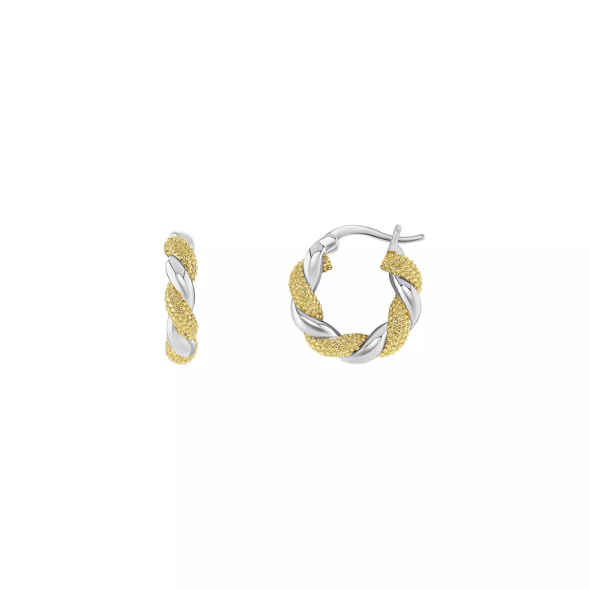 PRIMROSE Silver Tone Polished & Textured Twisted Huggie Earrings, Womens, Two Tone Product Image