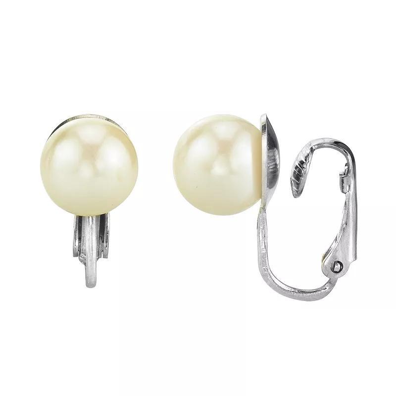 1928 Simulated Pearl Clip-On Earrings, Womens, Silver Tone Product Image
