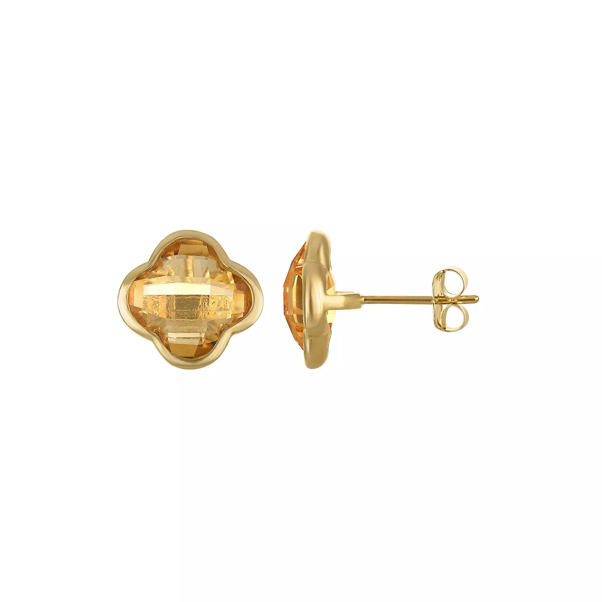 Tiara 10k Gold Gemstone Clover Stud Earrings, Womens, Citrine Product Image