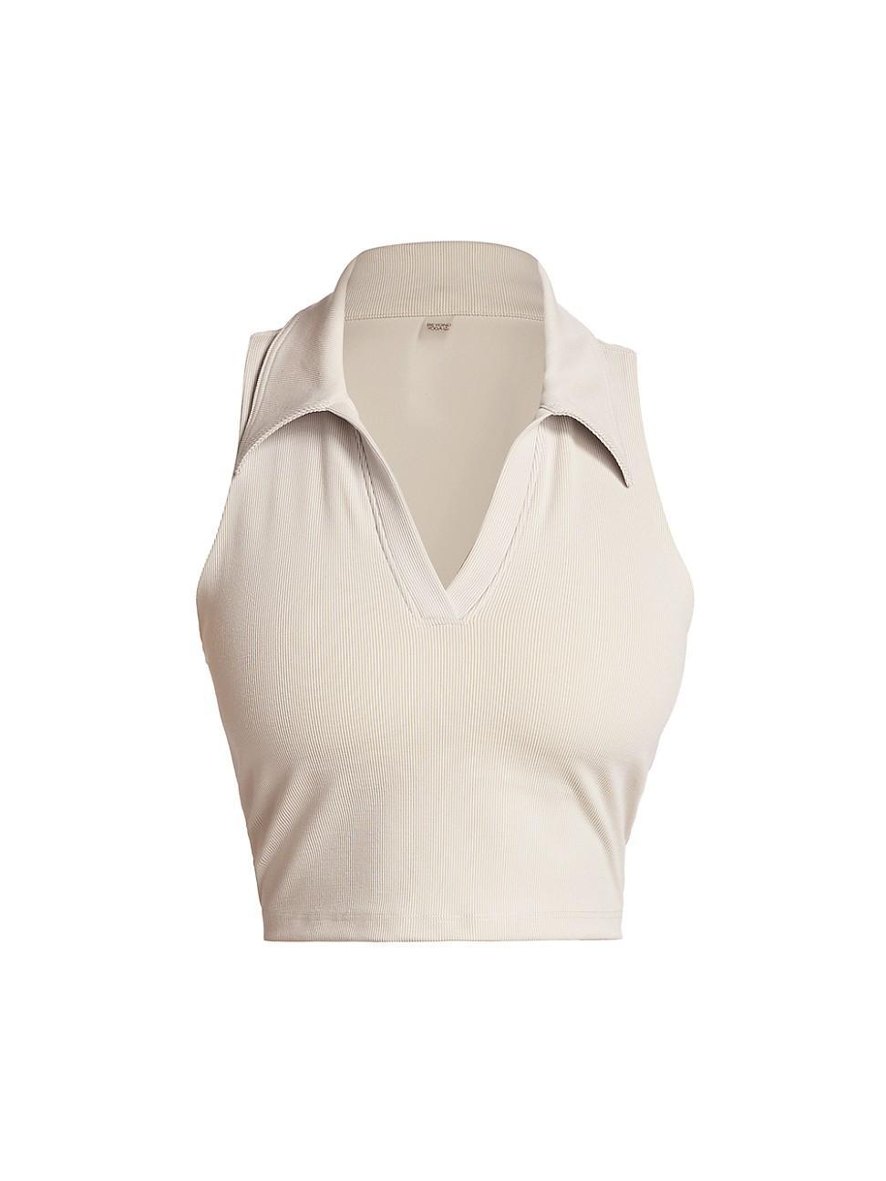Womens Heather Collared Crop Top Product Image