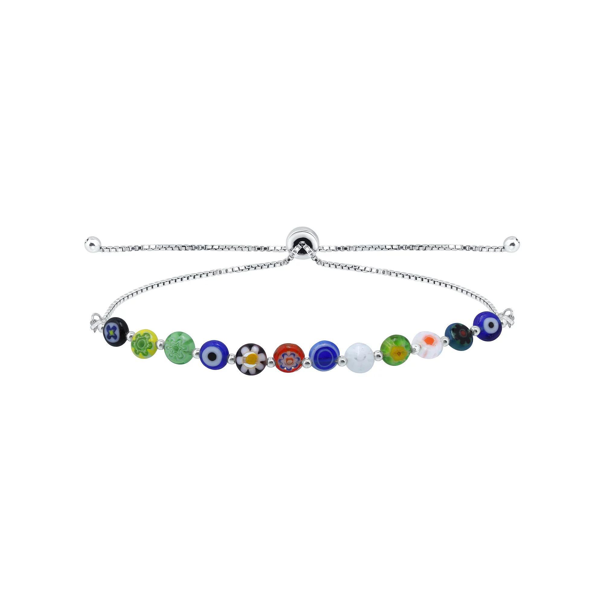 Aleure Precioso Sterling Silver Multi Blue Color Glass Bead Adjustable Bracelet, Women's, Size: 7.25" Product Image