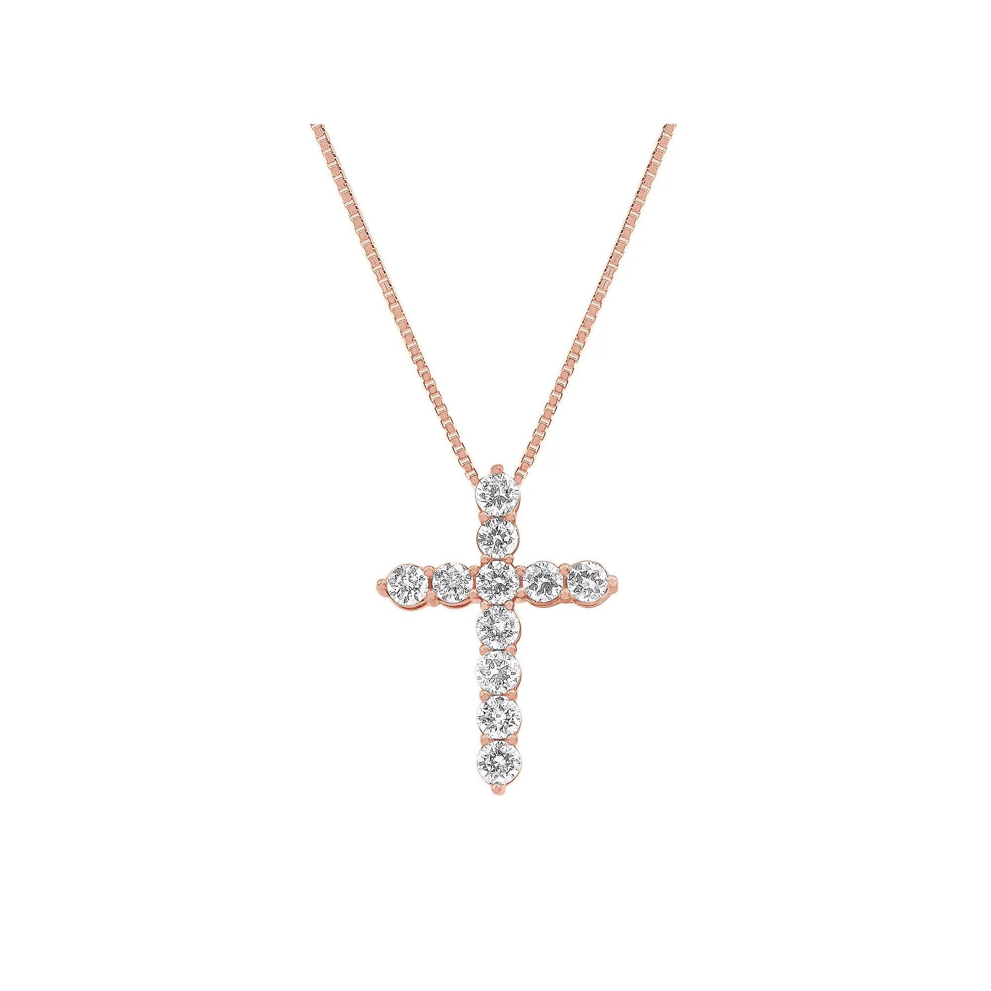 Gemstone Brilliance Lab-Created White Sapphire Cross Pendant Necklace, Women's, Size: 18", Pink Tone Product Image