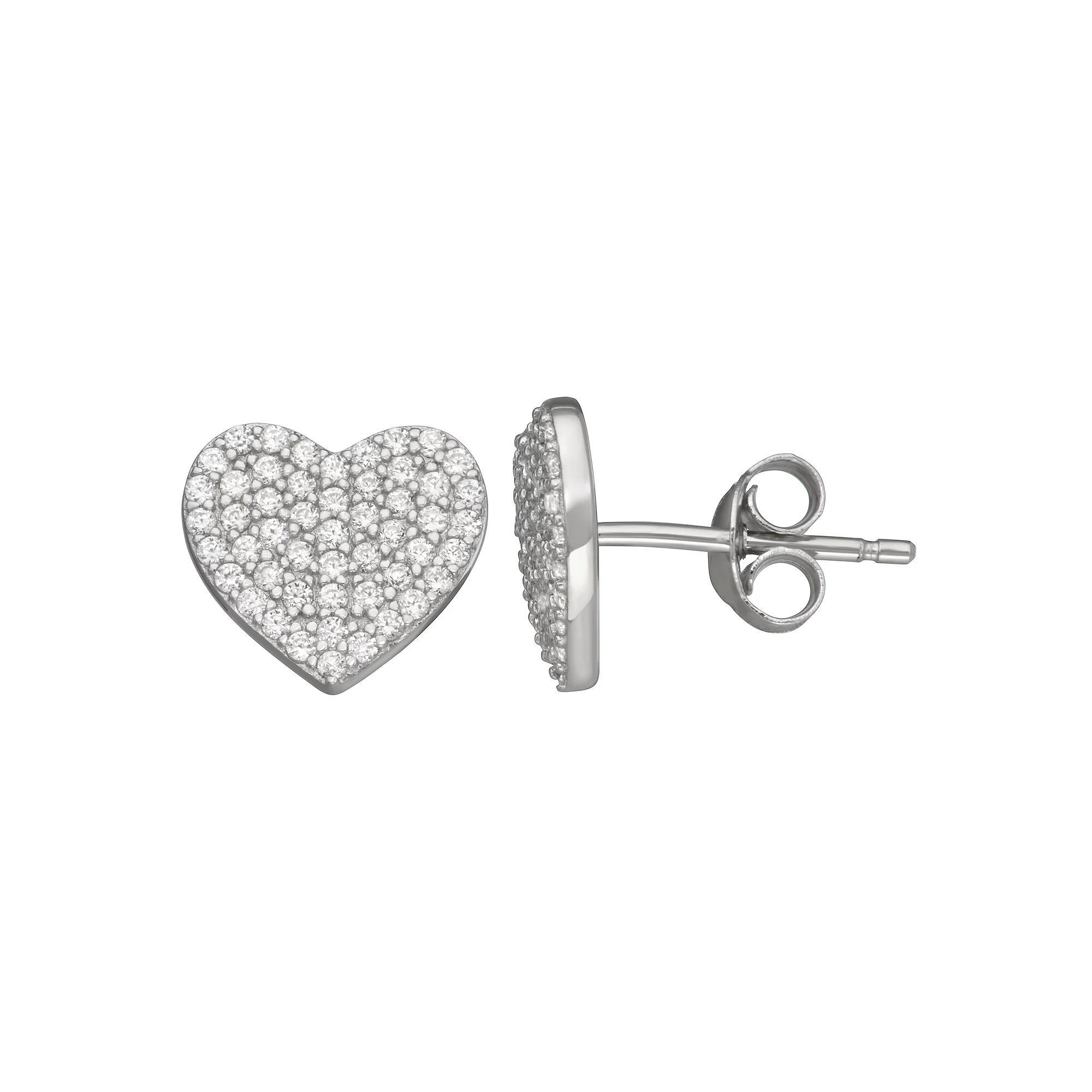 Contessa Di Capri Cubic Zirconia Pave Heart Stud Earrings, Women's, Sterling Silver Product Image