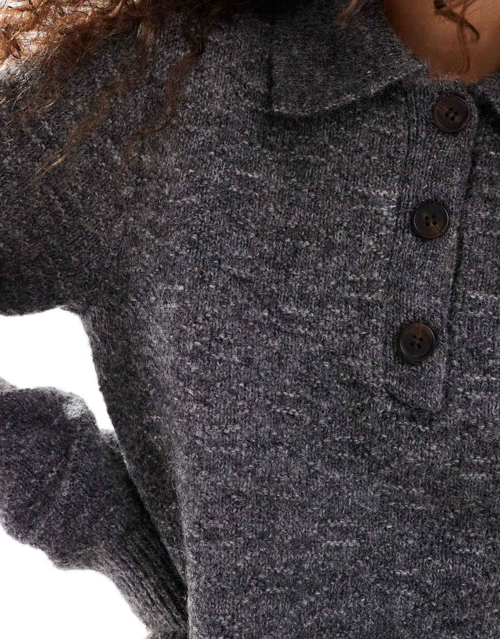 VERO MODA AWARE knit polo sweater in dark gray melange Product Image