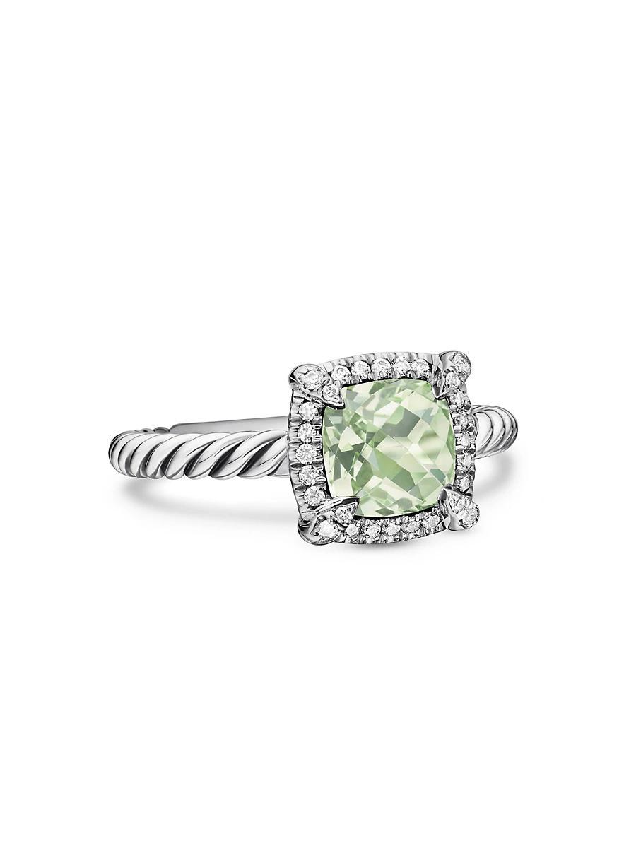 7mm Petite Chatelaine Pave Bezel Ring with Gemstone and Diamonds in Silver Product Image