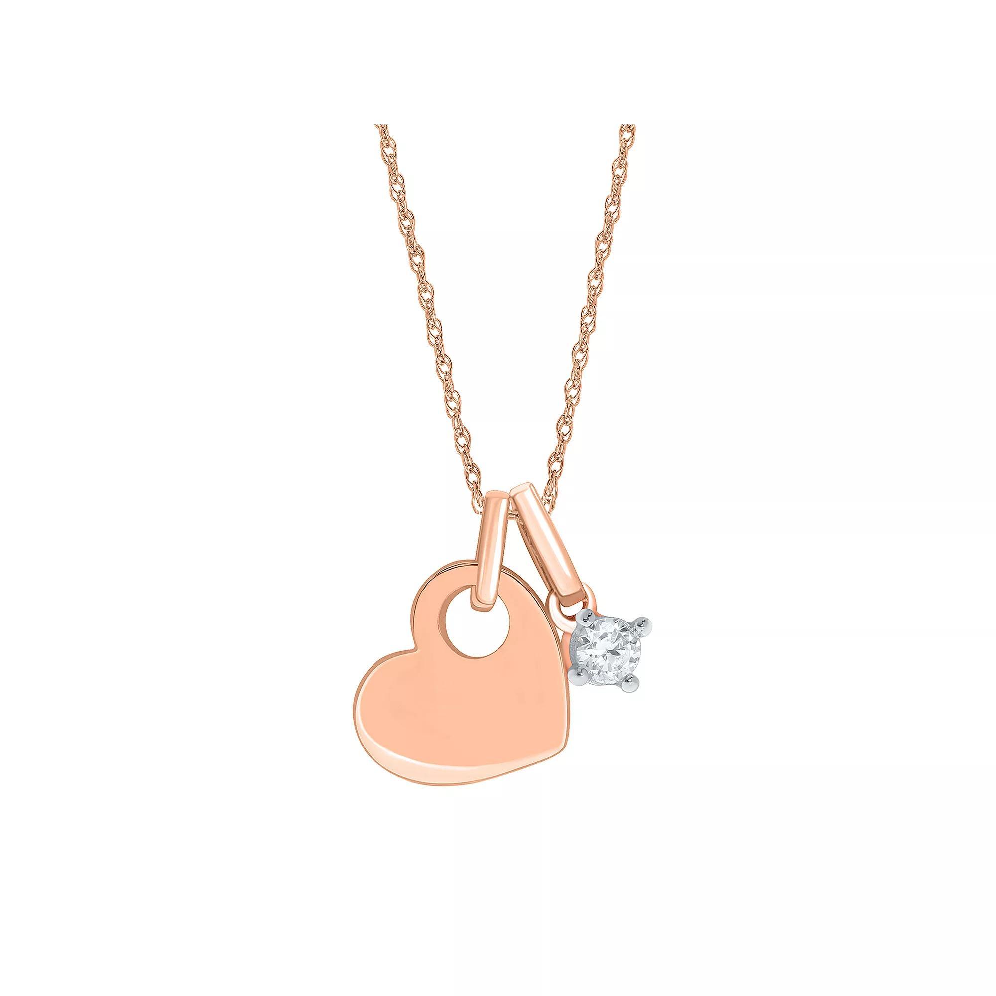 Sterling Silver Diamond Accent Heart Charm Necklace, Women's, Size: 18", Pink Tone Product Image