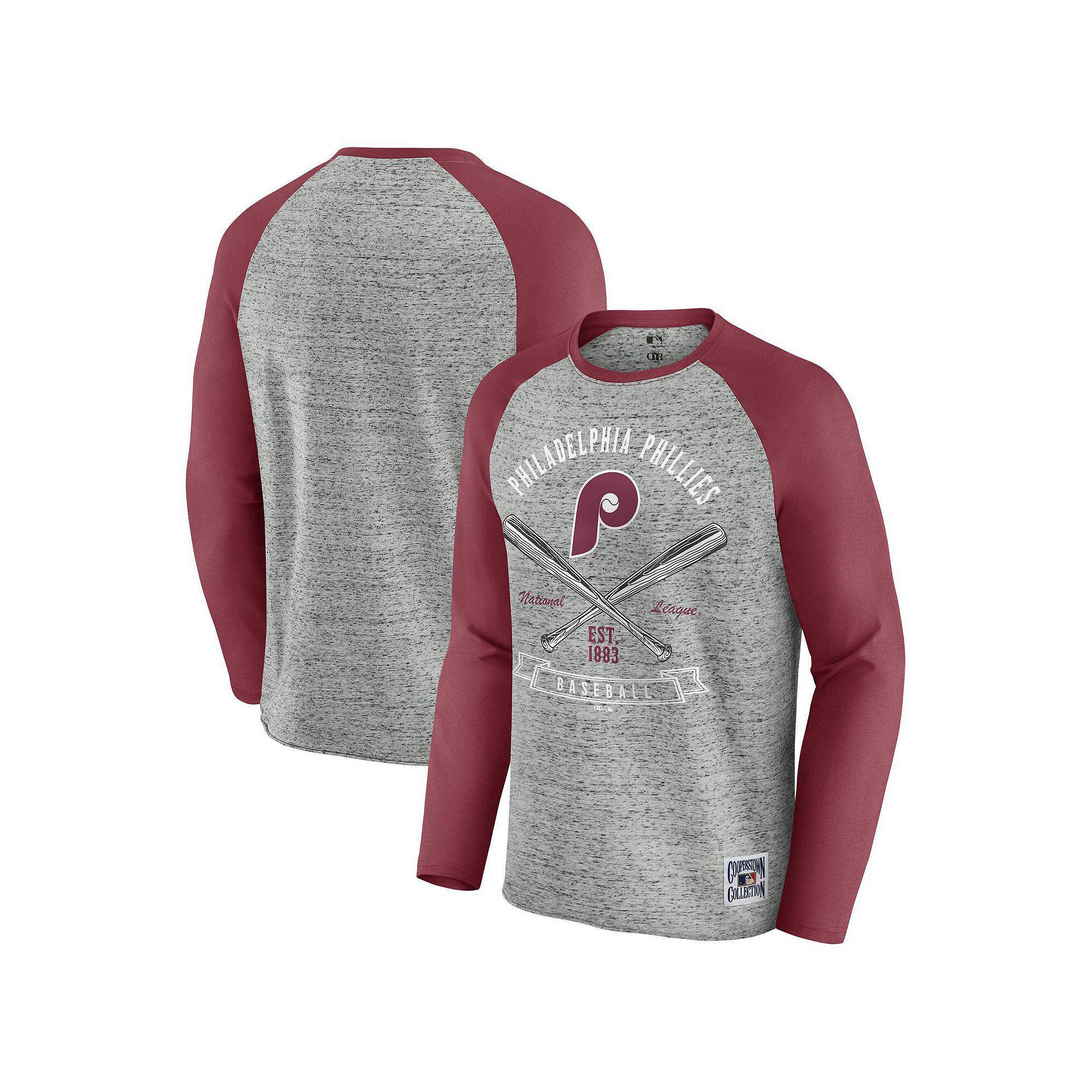 Men's Darius Rucker Collection by Fanatics  Heather Gray Philadelphia Phillies Raw Edge Raglan Long Sleeve Baseball T-Shirt, Size: 3XL, Grey Product Image