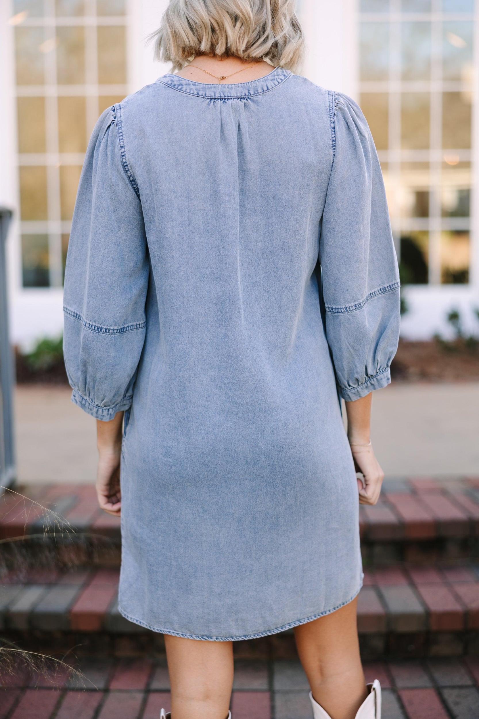 Be Your Own Person Denim Blue Shift Dress Female Product Image