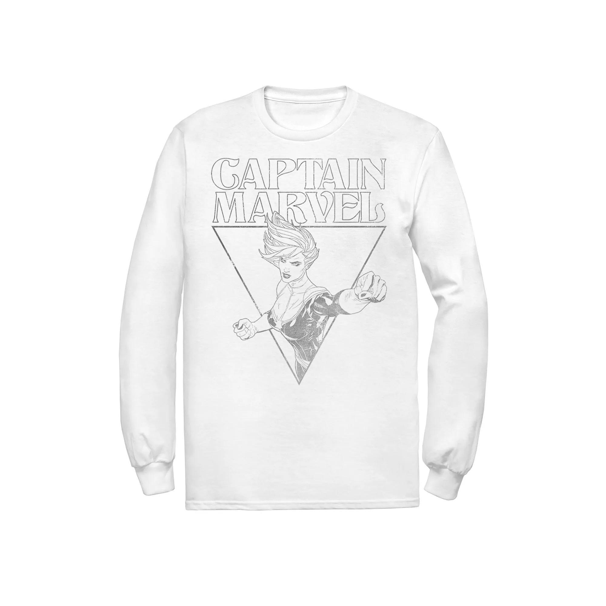 Men's Captain Marvel Portrait Triangle Outline Tee, Size: Small, White Product Image