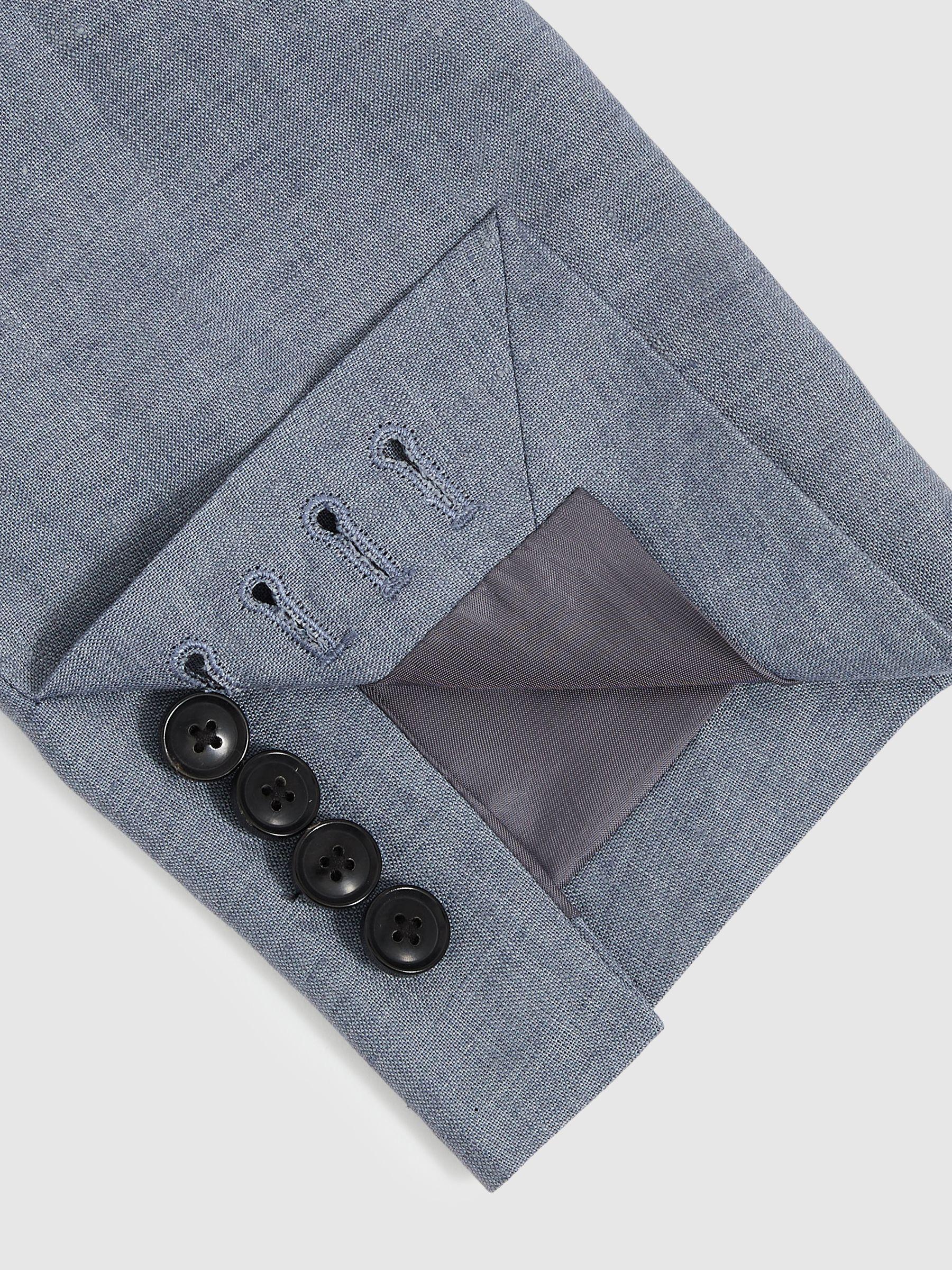 Slim-Fit Linen Double-Breasted Suit Blazer in Airforce Blue Product Image
