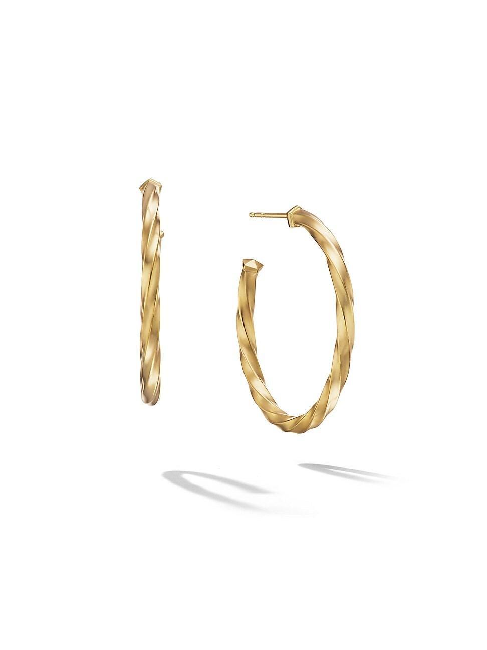 Womens Cable Edge Hoop Earrings In Recycled 18K Yellow Gold Product Image
