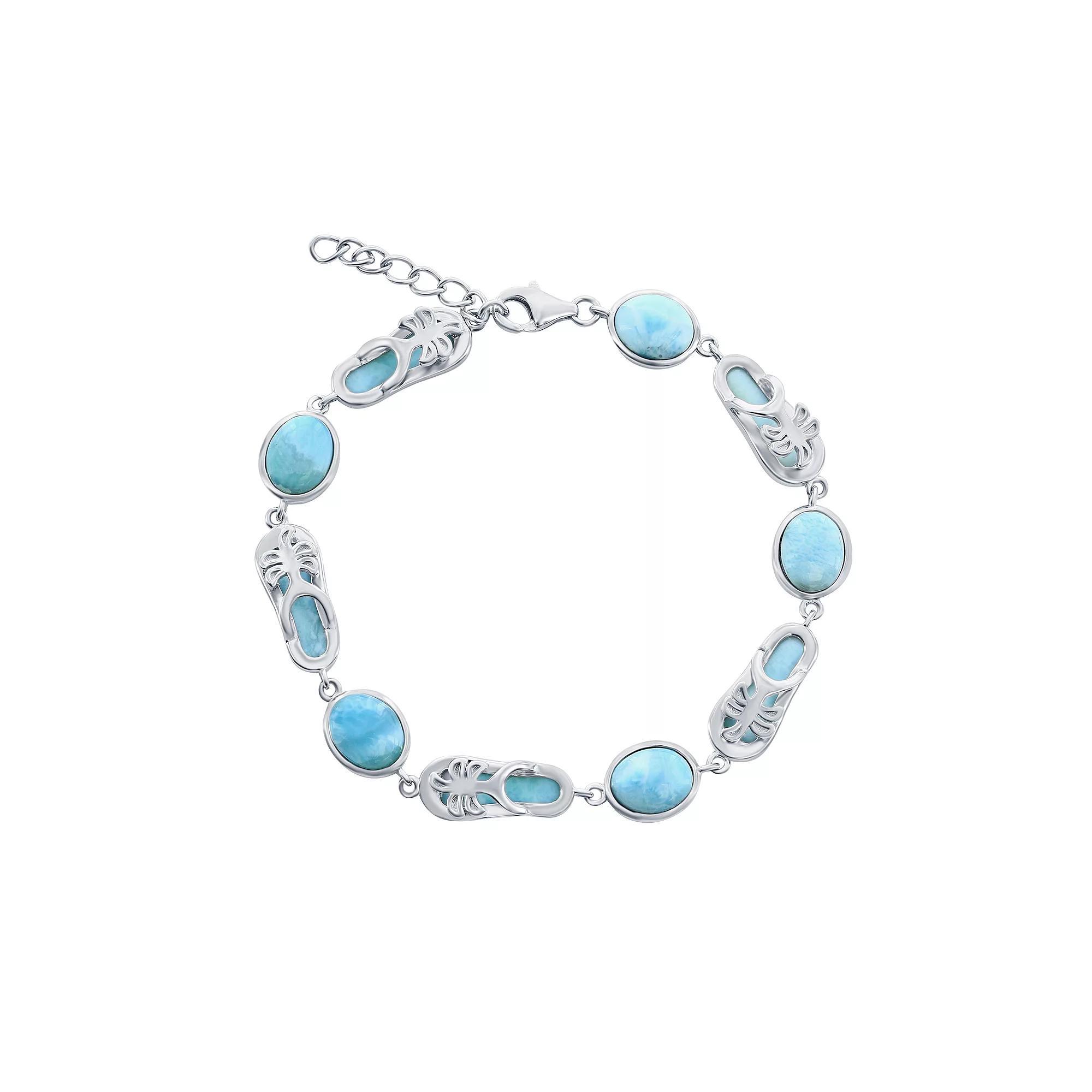 Sterling Silver Larimar Sandal Link Bracelet, Women's, Size: 7.5", Blue Product Image