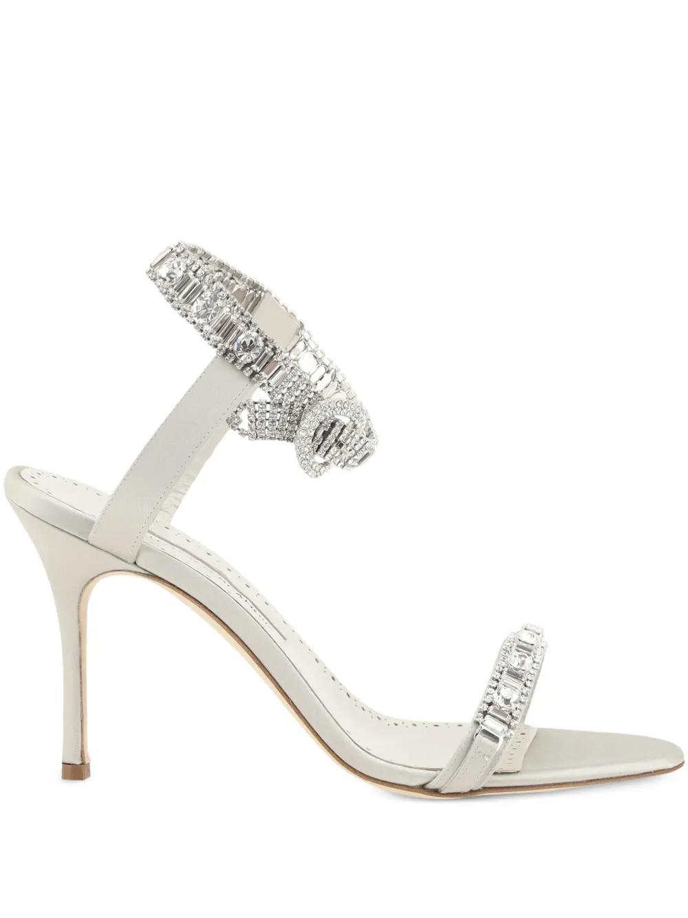 MANOLO BLAHNIK Gem-embellished High-heeled Sandals In Silver Product Image