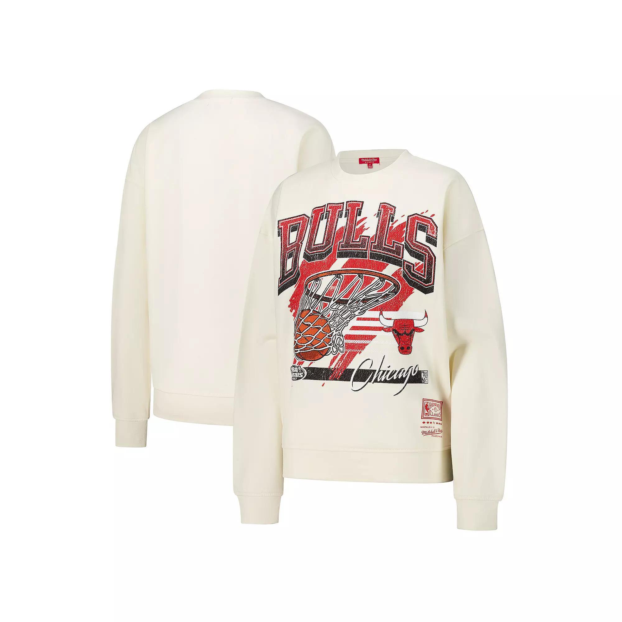 Women's Mitchell & Ness Cream Chicago Bulls Brush Bucket Pullover Sweatshirt, Size: Medium, Beige Product Image