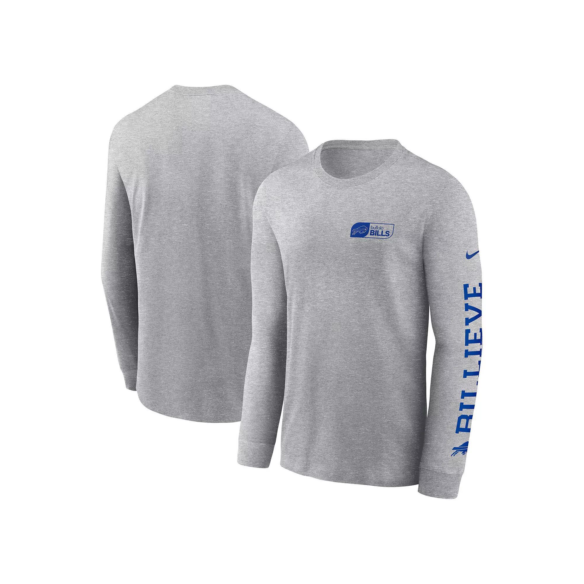 Men's Nike Heather Gray Buffalo Bills All Out Long Sleeve T-Shirt, Size: XL, Grey Product Image