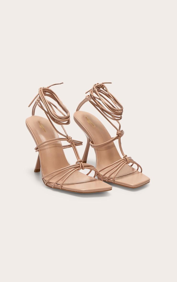 Nude Wide Fit Pu Square Toe Knotted Strappy Lace Up Heeled Sandals Product Image