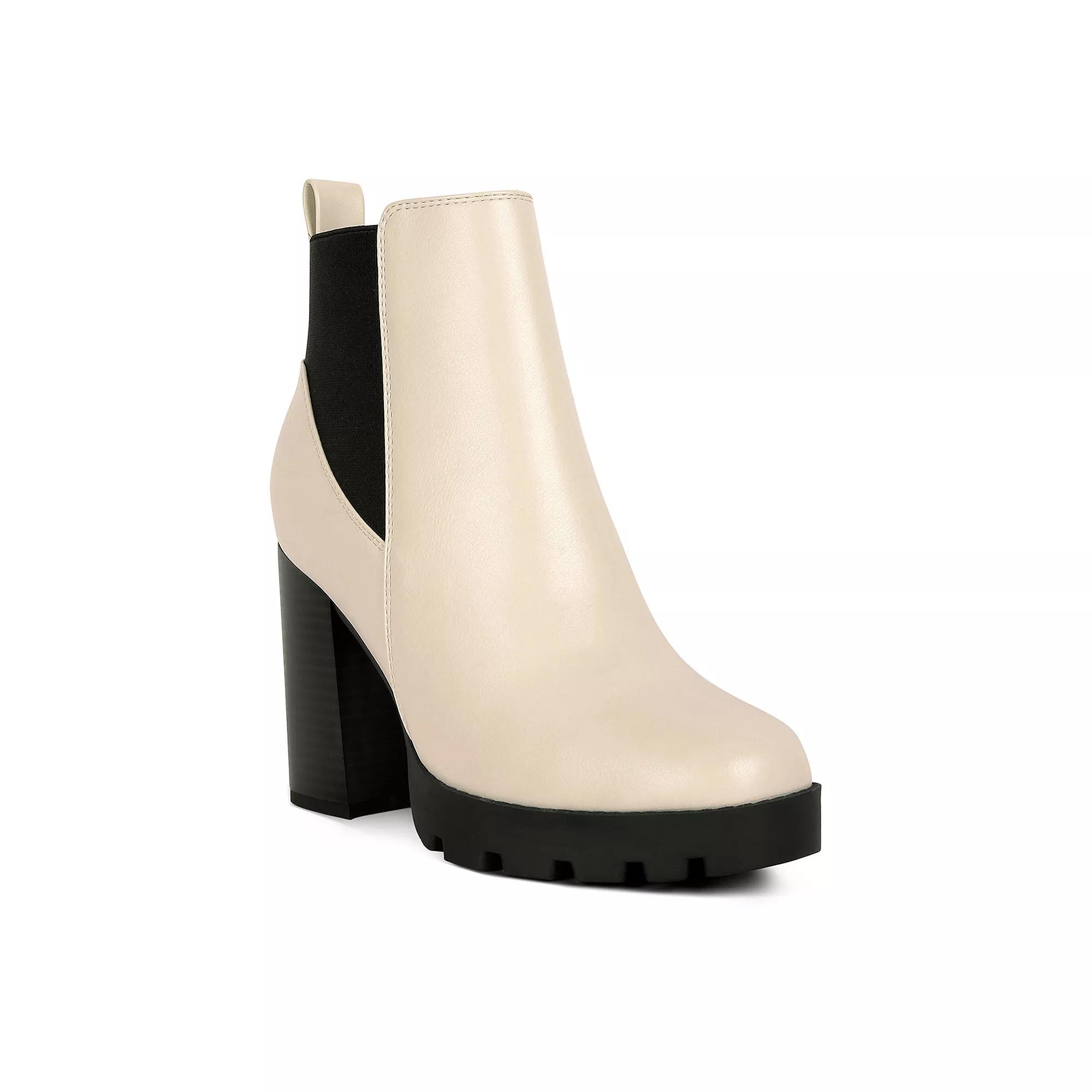 London Rag Bolt Women's Block Heeled Chelsea Boots, Size: 7, Beige Product Image