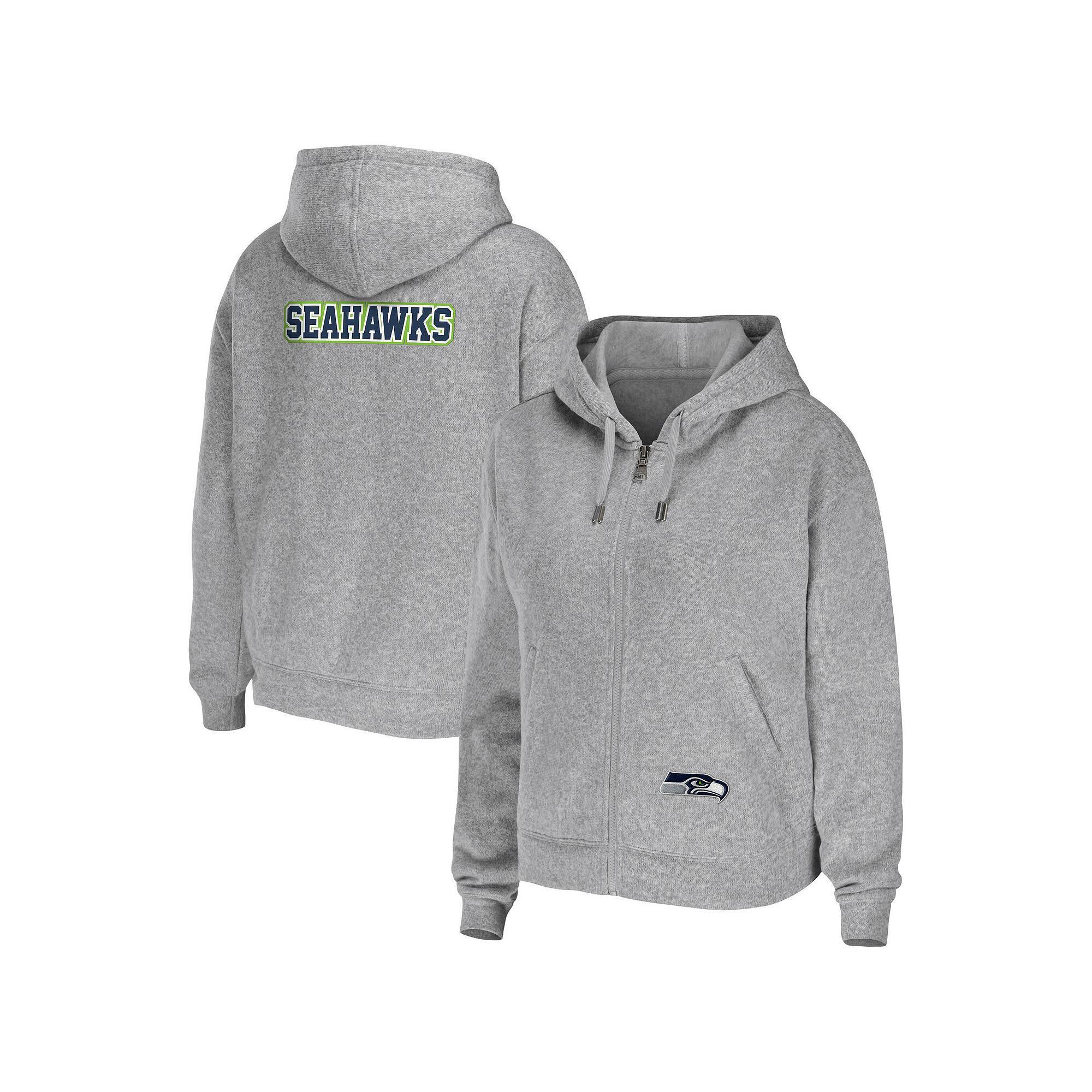 Women's WEAR by Erin Andrews Heathered Gray Seattle Seahawks Team Full-Zip Hoodie, Size: XL, Blue Product Image