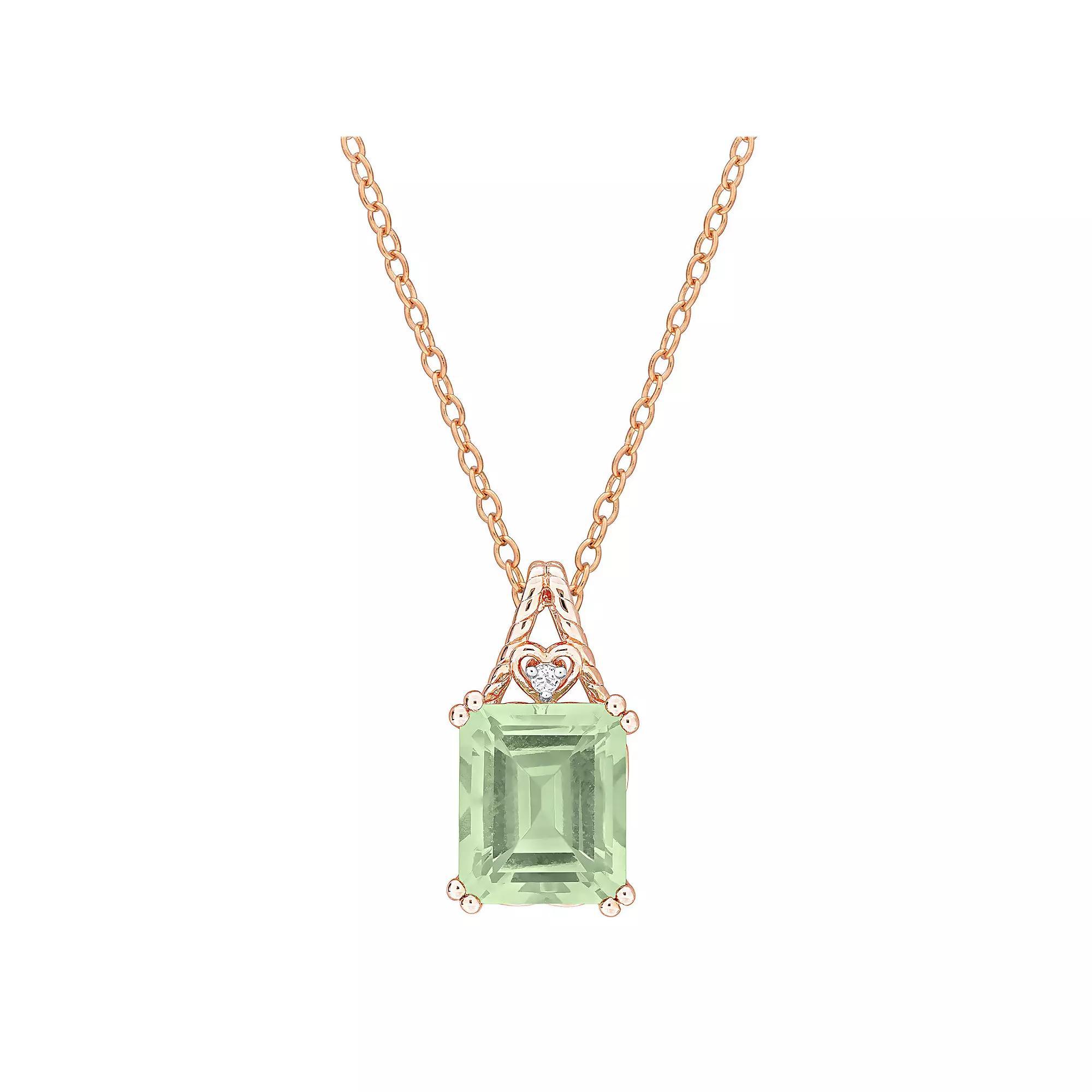 Stella Grace 18k Rose Gold Over Silver Octagon-Cut Green Quartz & White Topaz Pendant Necklace, Womens Pink Tone Product Image