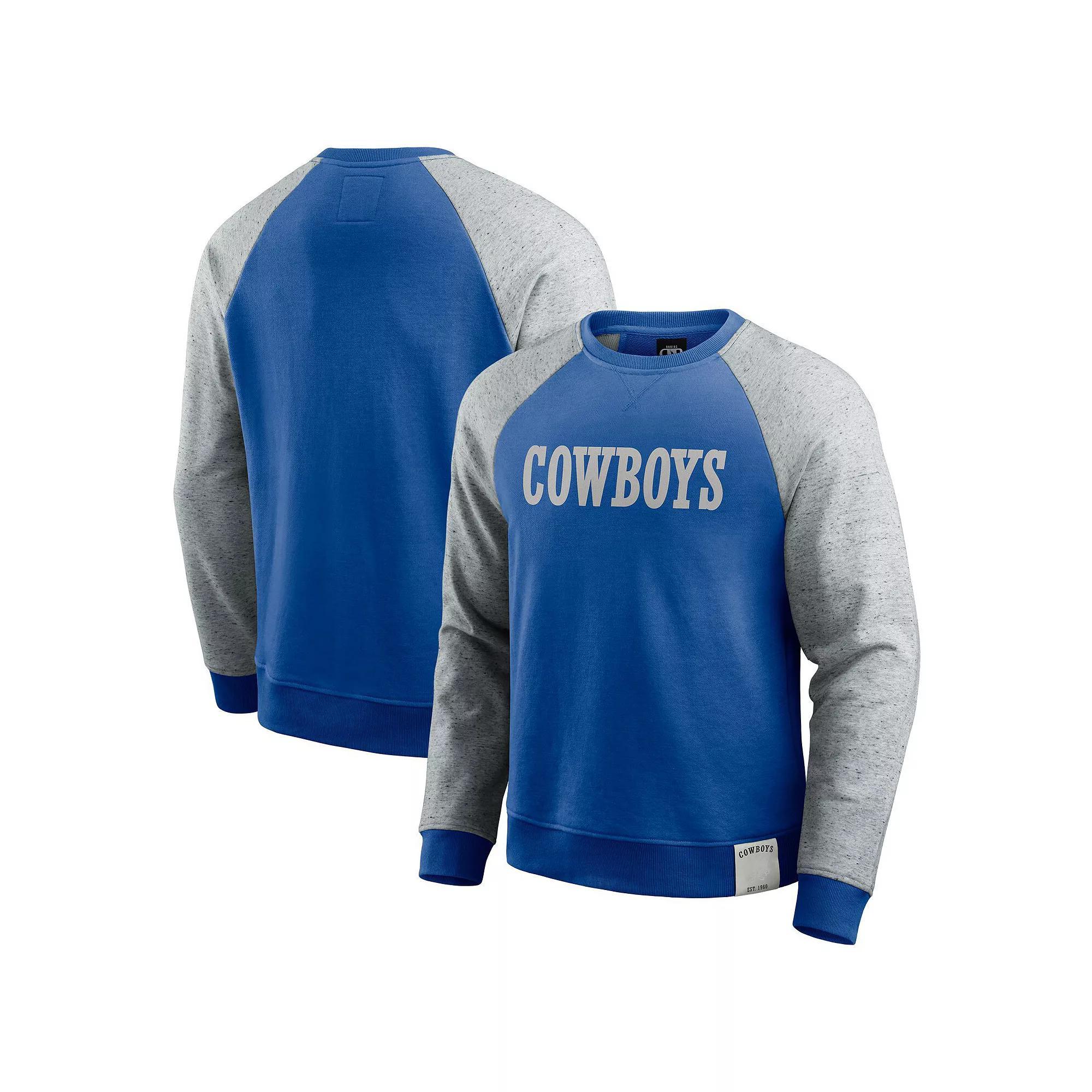 Men's Darius Rucker Collection by Fanatics Blue/Gray Dallas Cowboys Throwback Color Block Raglan Pullover Sweatshirt, Size: 3XL Product Image