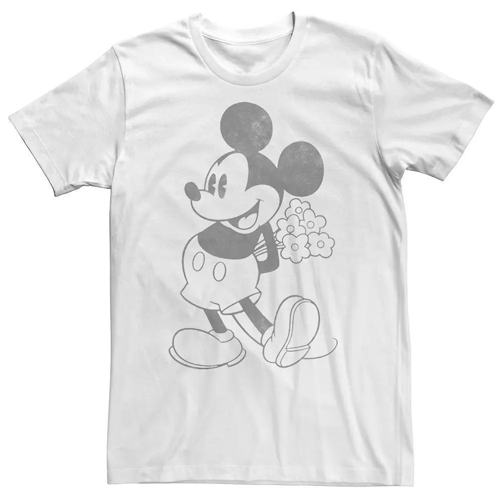 Disney's Mickey Mouse Men's Holding Flowers Vintage Portrait Tee, Boy's, Size: XS, White Product Image