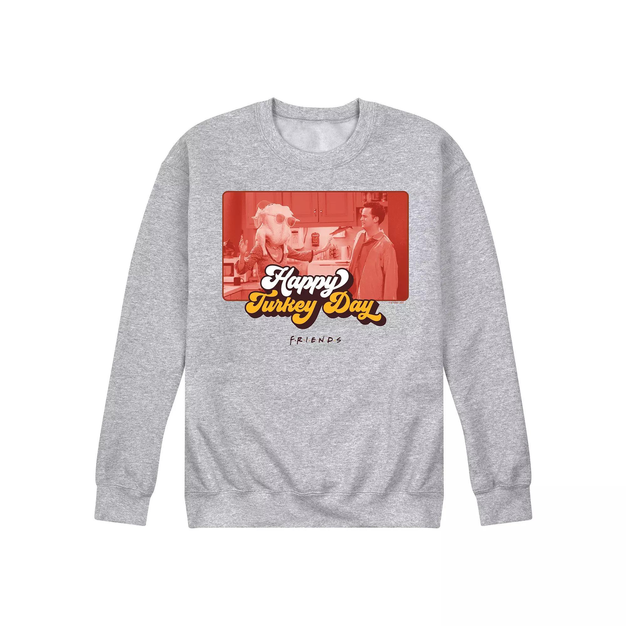 Mens Friends Happy Turkey Day Fleece Sweatshirt Grey Gray Product Image