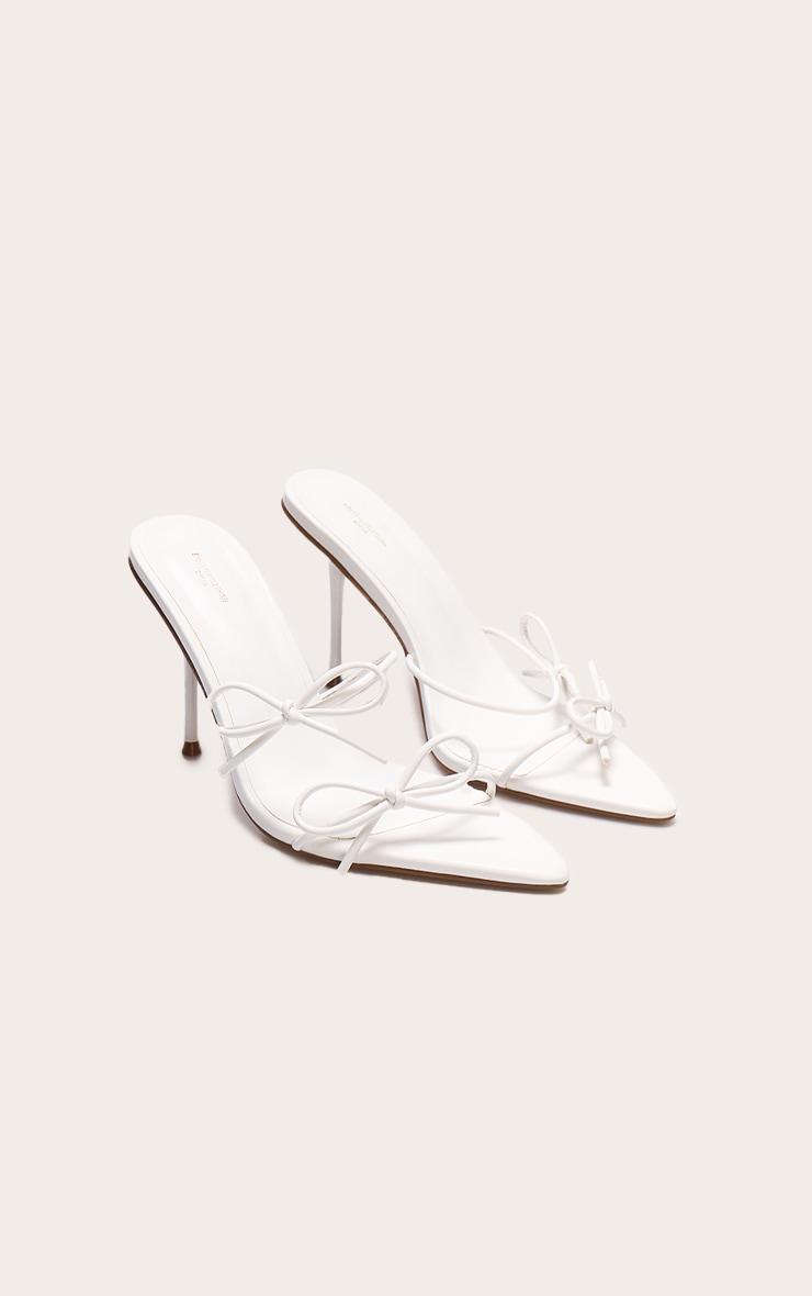 White Wide Fit Pu Point Toe Multi Bow High Stiletto Heeled Mules Product Image