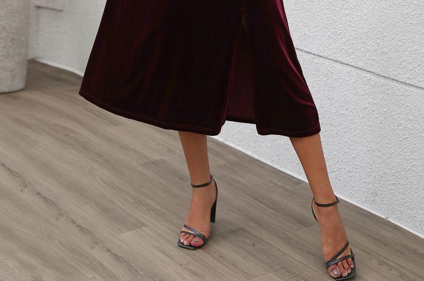Long Sleeve Square Neck Velvet Midi Bodycon Dress Product Image