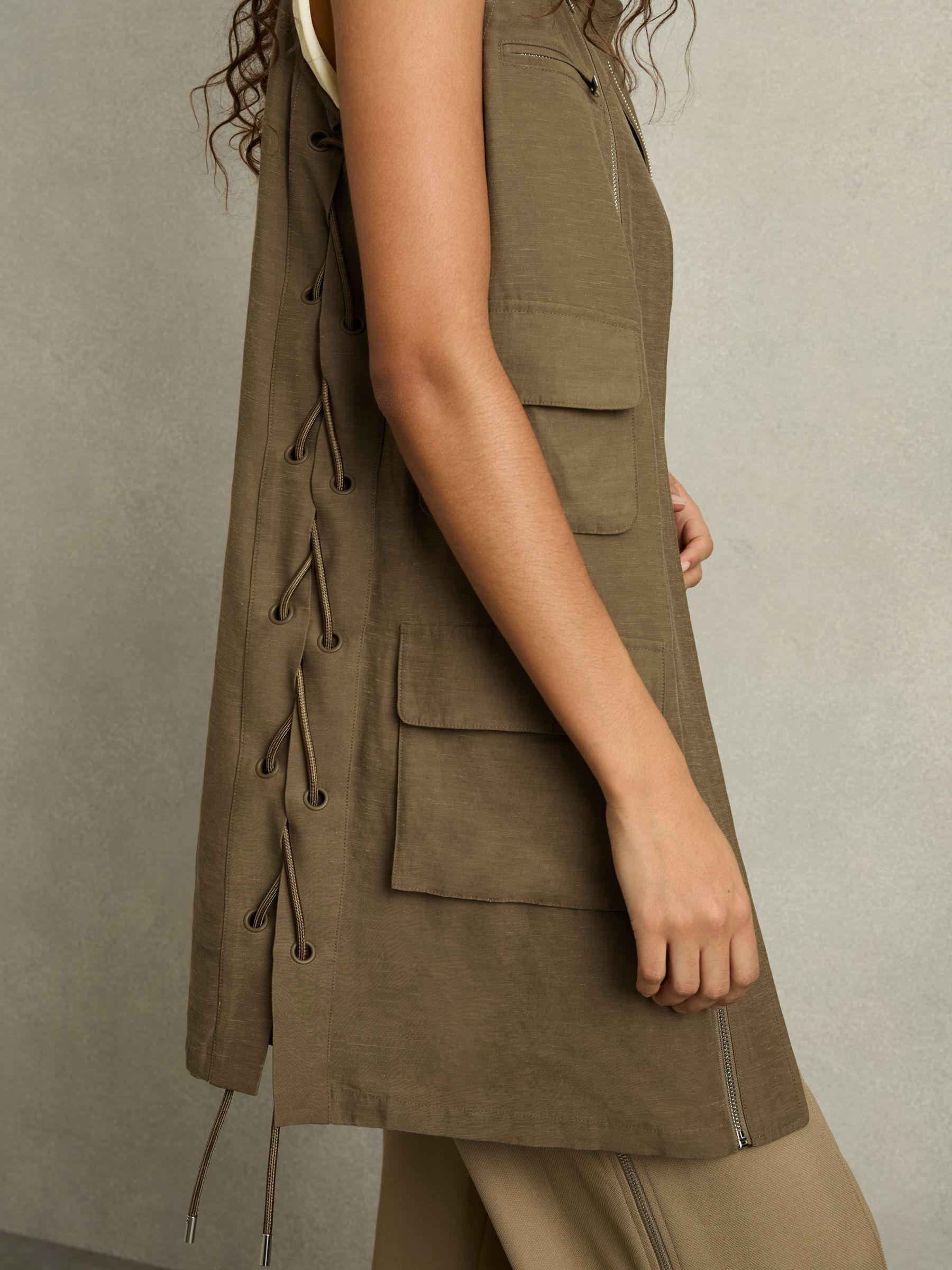 Utility Zip-Through Mini Dress With Linen in Khaki Product Image